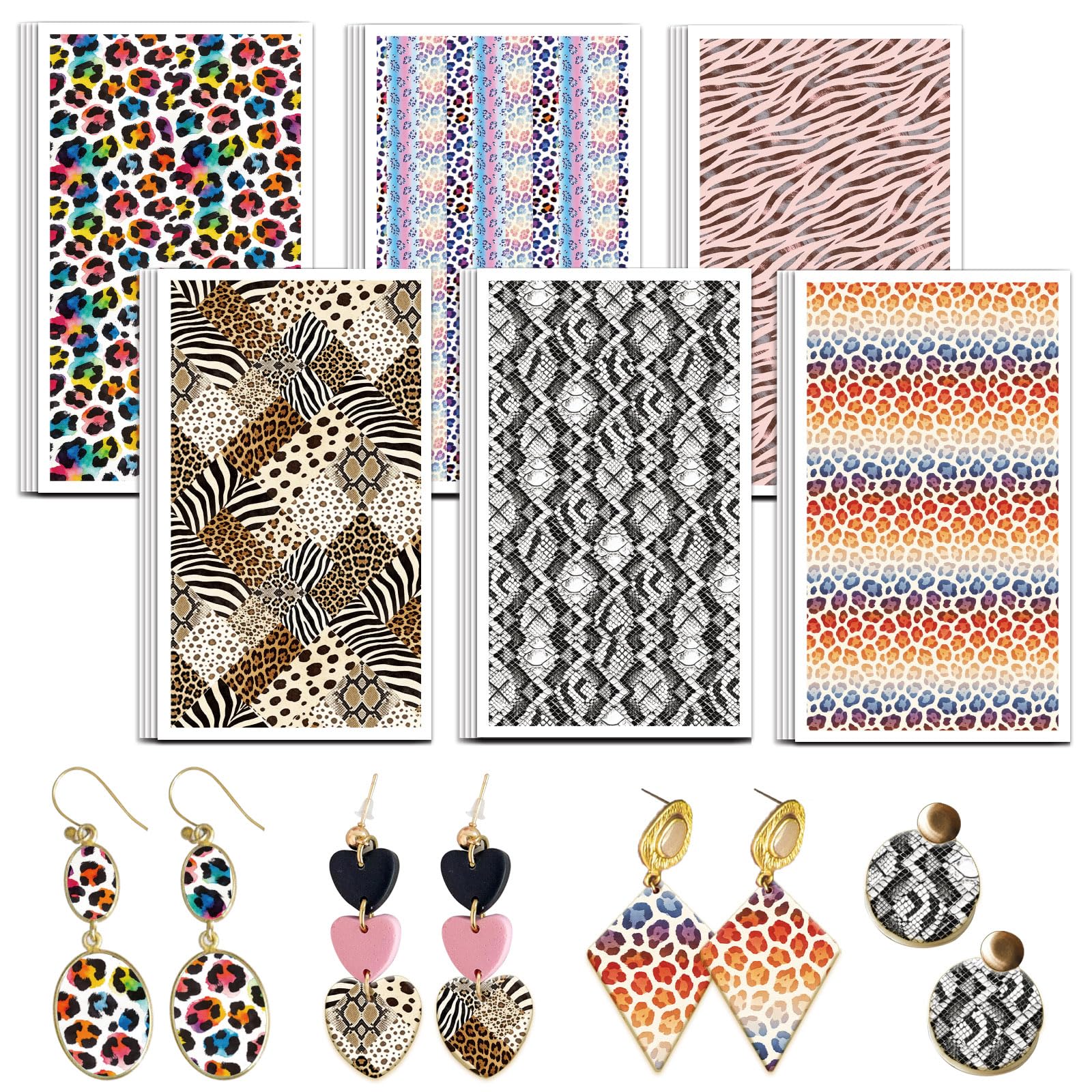 OLYCRAFT 24pcs Leopard Print Clay Transfer Paper 6 Styles Transfer Paper for Polymer Snake Scales Polymer Clay Transfers Sheets Animal Patterns Transfers Papers for Clays Earrings Jewelry Art Making