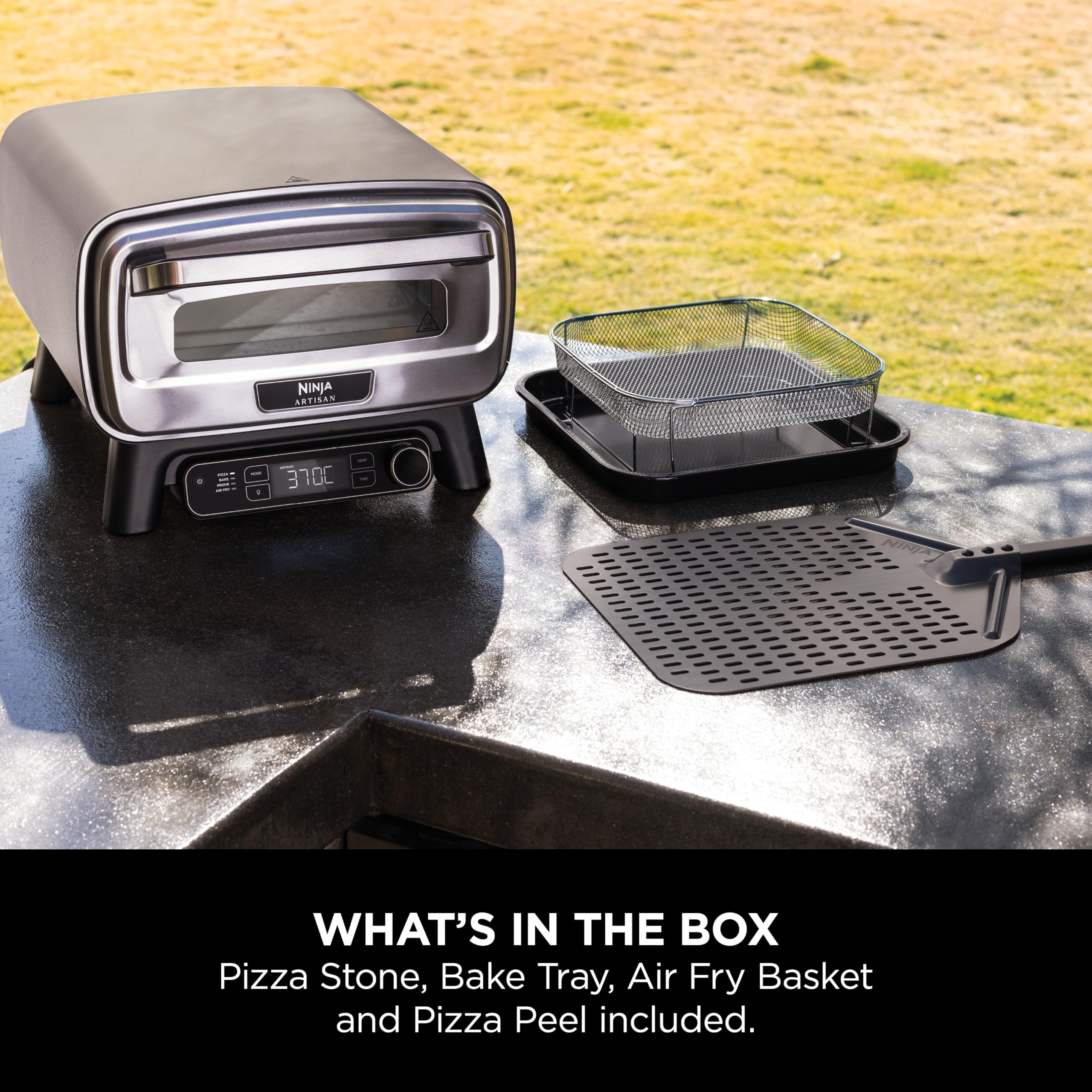 Ninja Artisan Electric Outdoor Pizza Oven & Air Fryer, 4 Functions: Pizza, Air Fry, Bake & Prove, 5 Pizza Settings, Includes 12-inch Pizza Stone, Pizza Peel, Baking Tray & Air Fry Basket, Grey MO201UK — view 10