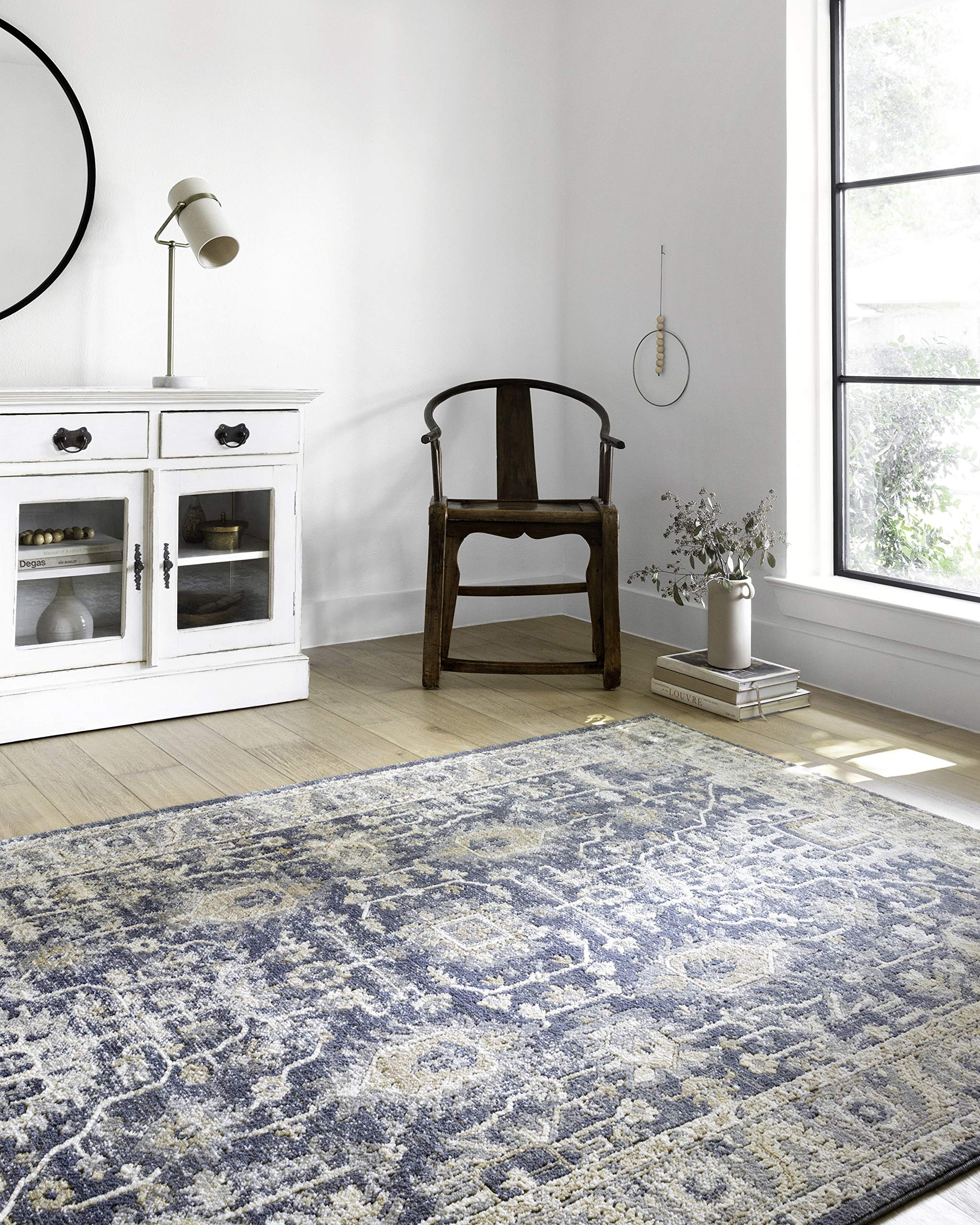 LoloiTeagan Collection TEA-03 Denim/Pebble 5'-3" x 7'-6" Area Rug, Large, Soft Neutral Rug, High-Traffic for Living Room, Bedroom, Home Office, Dining Area