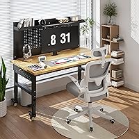 Vista 9 de Betterhood Banco de trabajo ajustable de servicio pesado de 48 pulgadas con tablero perforado grande, mesa de trabajo ajustable con tomas