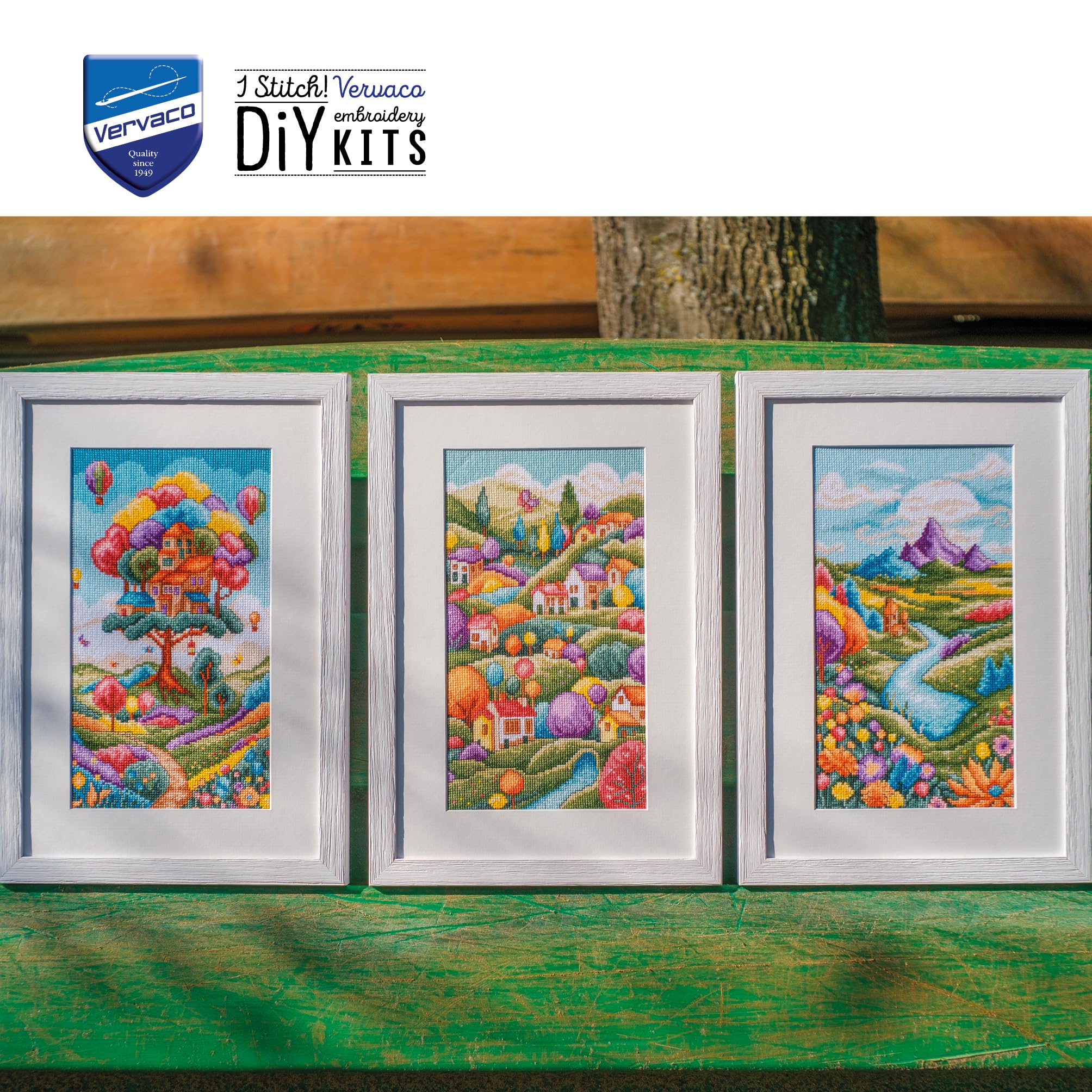 VERVACO Haft Krzyżykowy Liczony Zestaw Obraz do Haftu KRAJOBRAZ RZECZNY Zrób to Sam Zestaw Kreatywny dla Dorosłych 16 x 28 cm Dekoracja Ścienna DIY Cross Stitch Kit