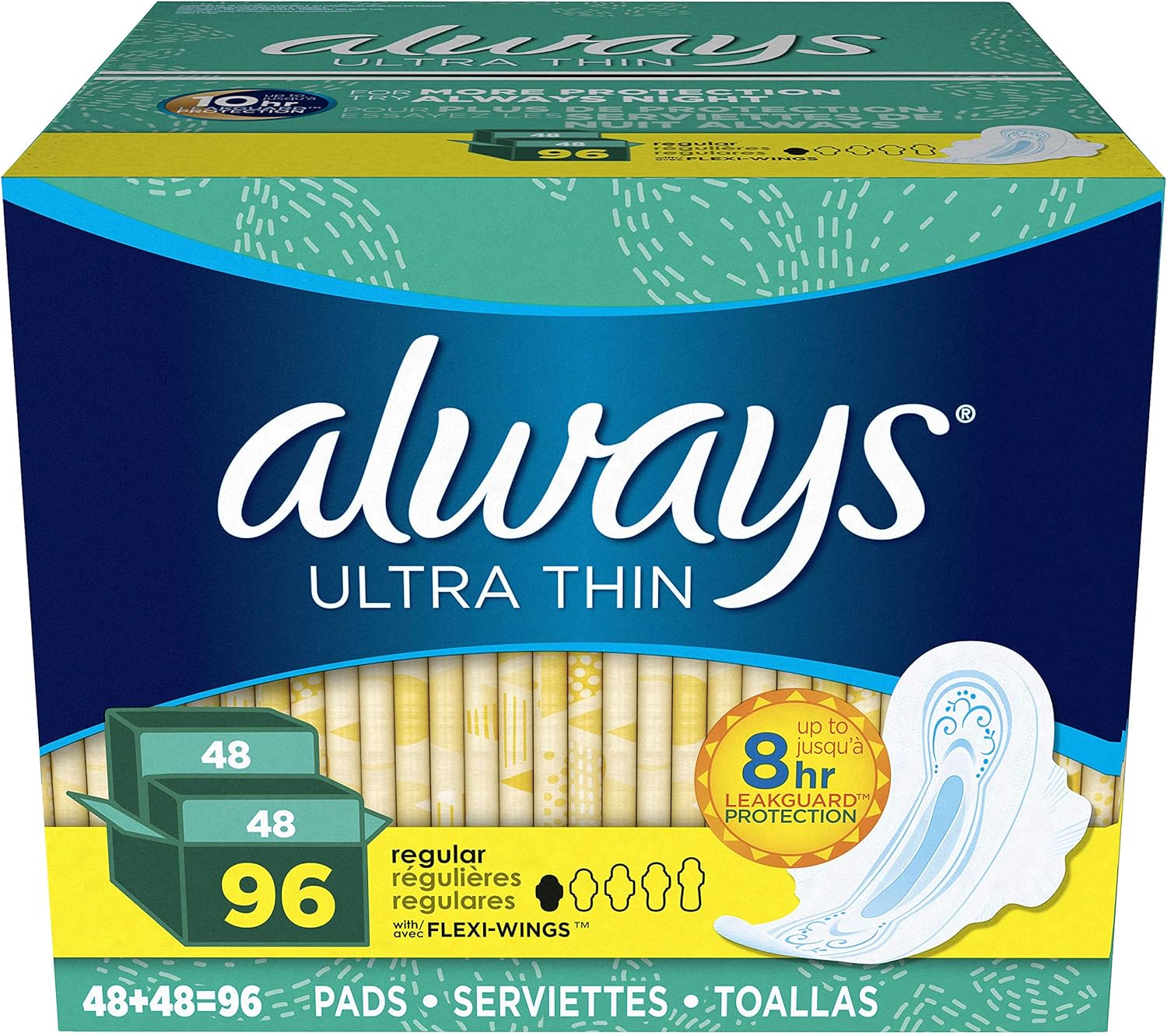 Always Ultra Thin Regular Pads With Wings, Unscented, 96 Count