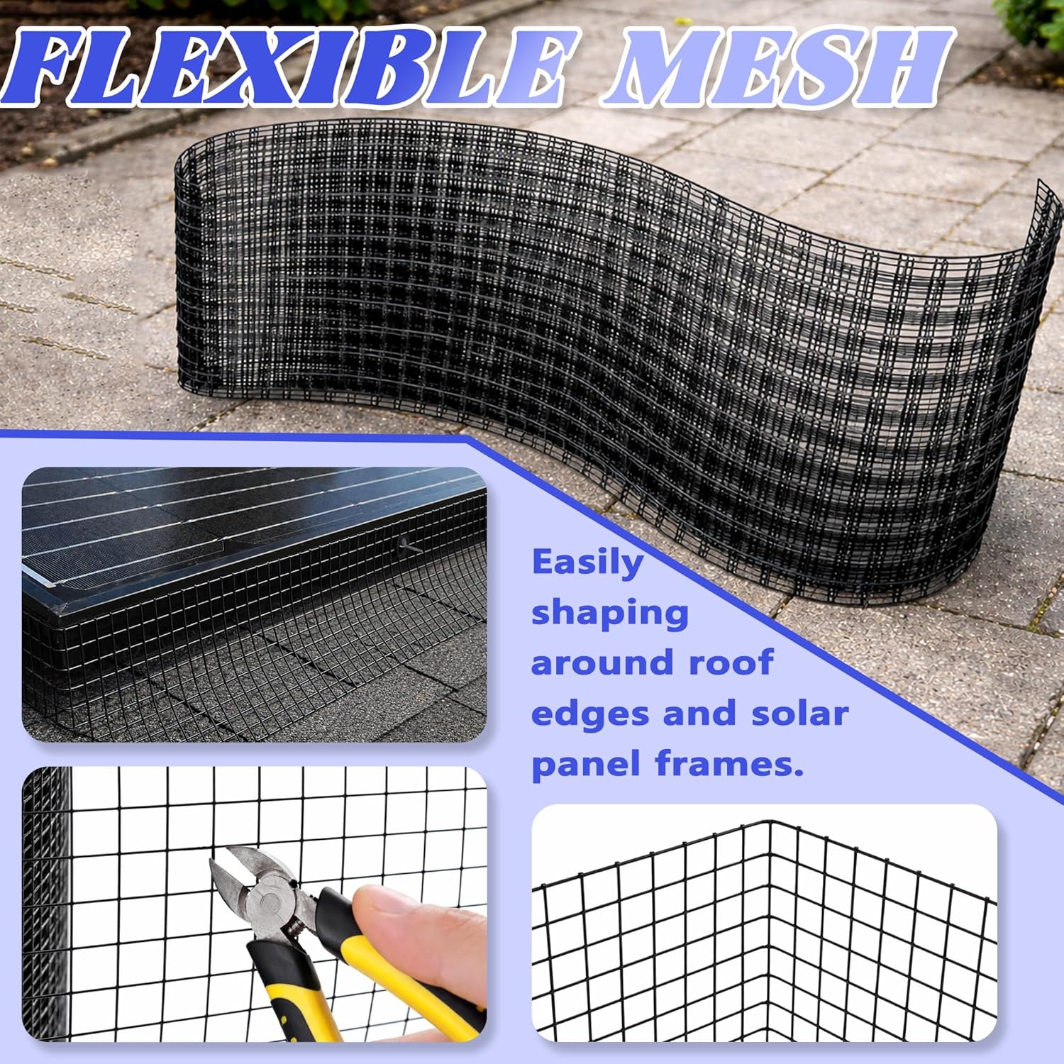 PROLEE 8 Inch X 100FT Solar Panel Bird/Critter Guard Anti-Rust with 100 Fastener Clips Rooftop Solar Panel Bird Wire Screen, Removable Without Damage