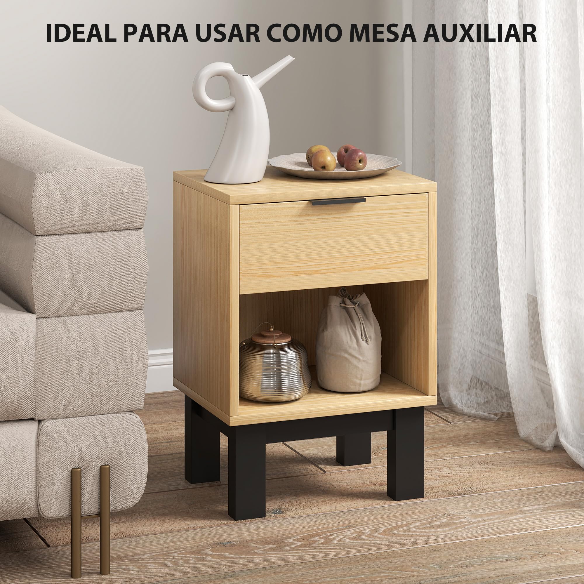 HOMCOM Juego de 2 Mesitas de Noche Estrechas, Pack 2, 35x26x50 cm Roble