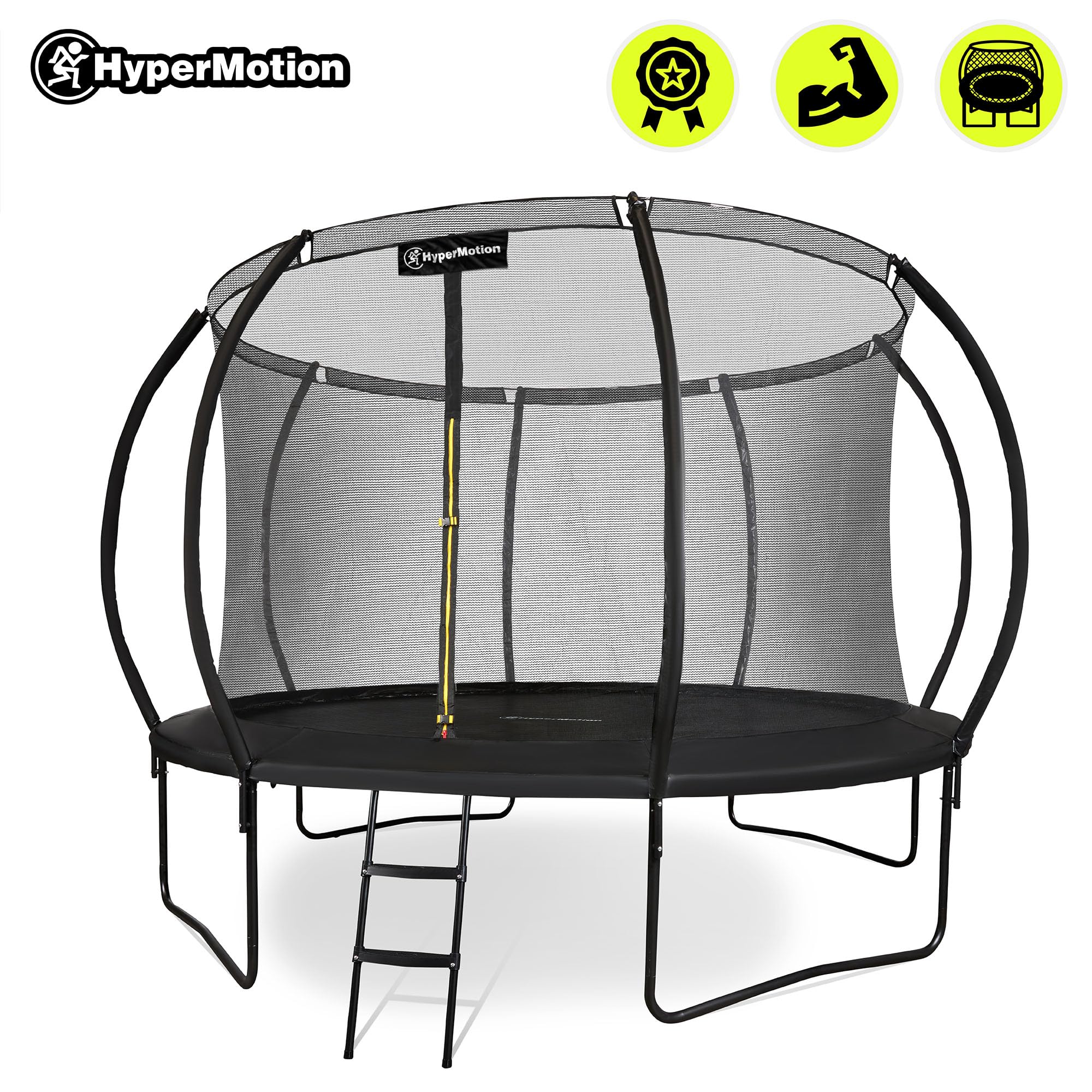 Hypermotion Trampoline Exterieur Enfant 3 Ans 244/305/366/430/487 cm Séchage Rapide et Déperlant – Excellente Élasticité de Saut – Trampoline de Jardin avec Filet de Sécurité