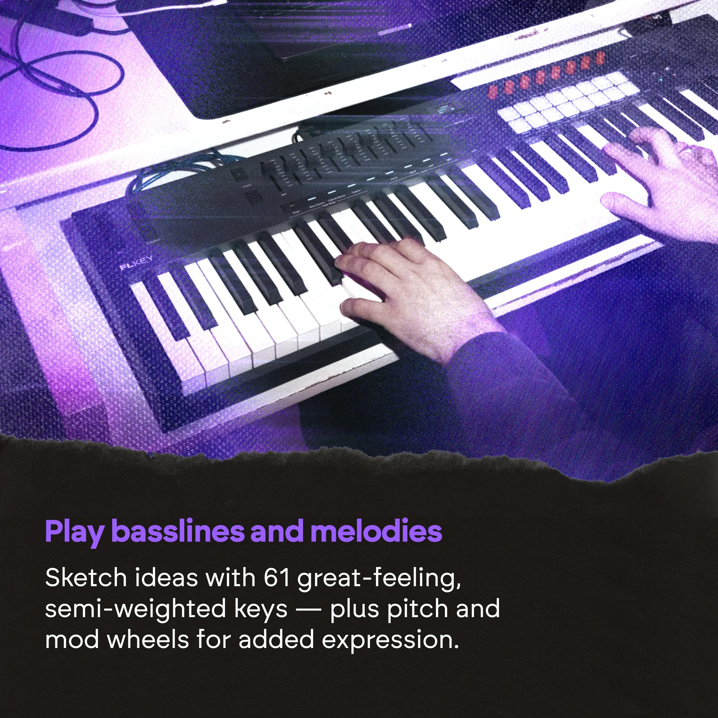 Novation FLkey 2 61 — Controller MIDI a tastiera con 61 tasti per FL Studio. Crea ritmi con tasti semipesati, USB, rotelle di pitch e modulazione, 16 drum pad, arpeggiatore e sei mesi di FL Studio