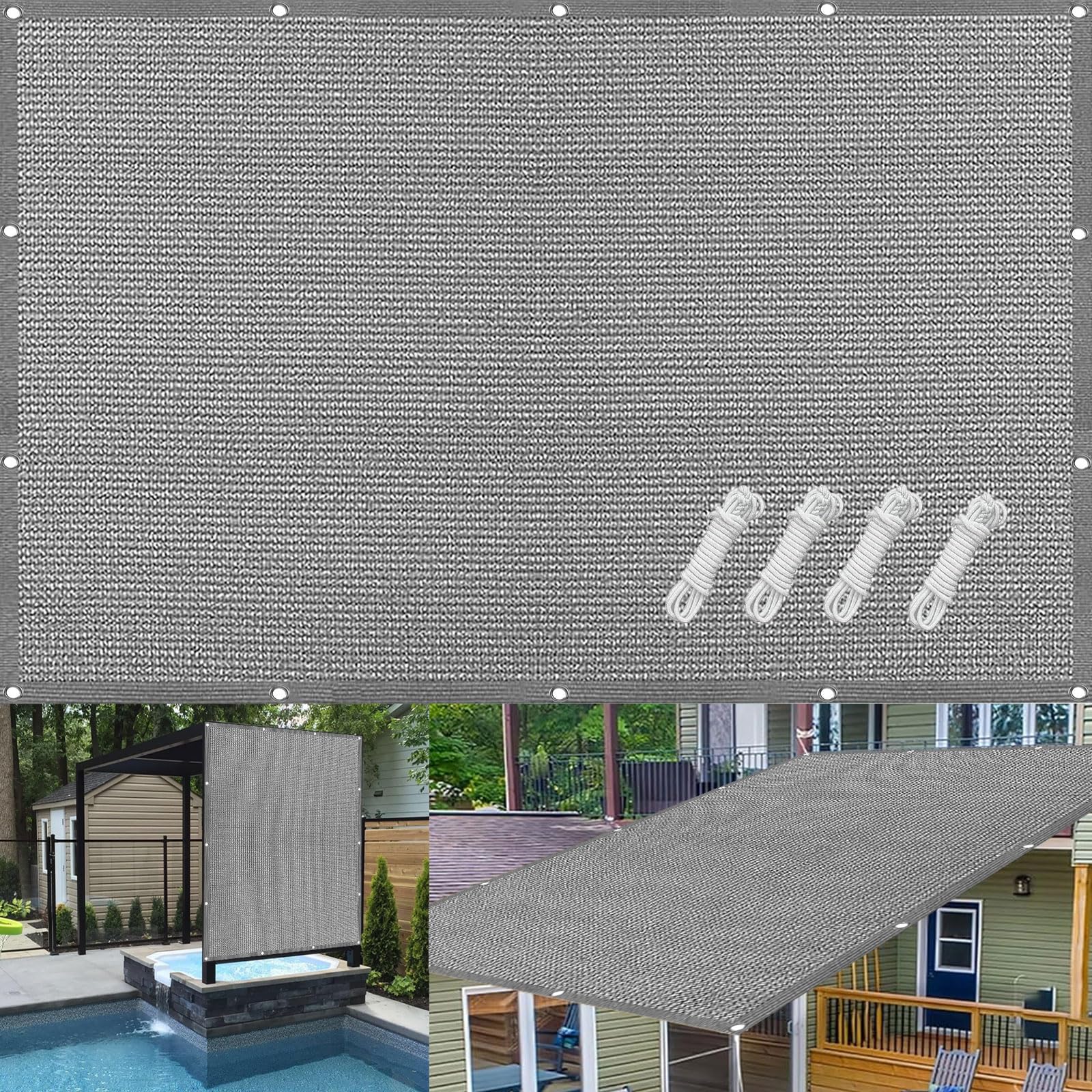 Ekran Prywatności Balkonu 120 x 200 cm Ochrona Przed Słońcem, Oddychająca, Prostokąt Ekran Prywatności Na Balkon Z Oczkami I Sznurkiem Do Ogrodu Na Balkonie, Jasny szary