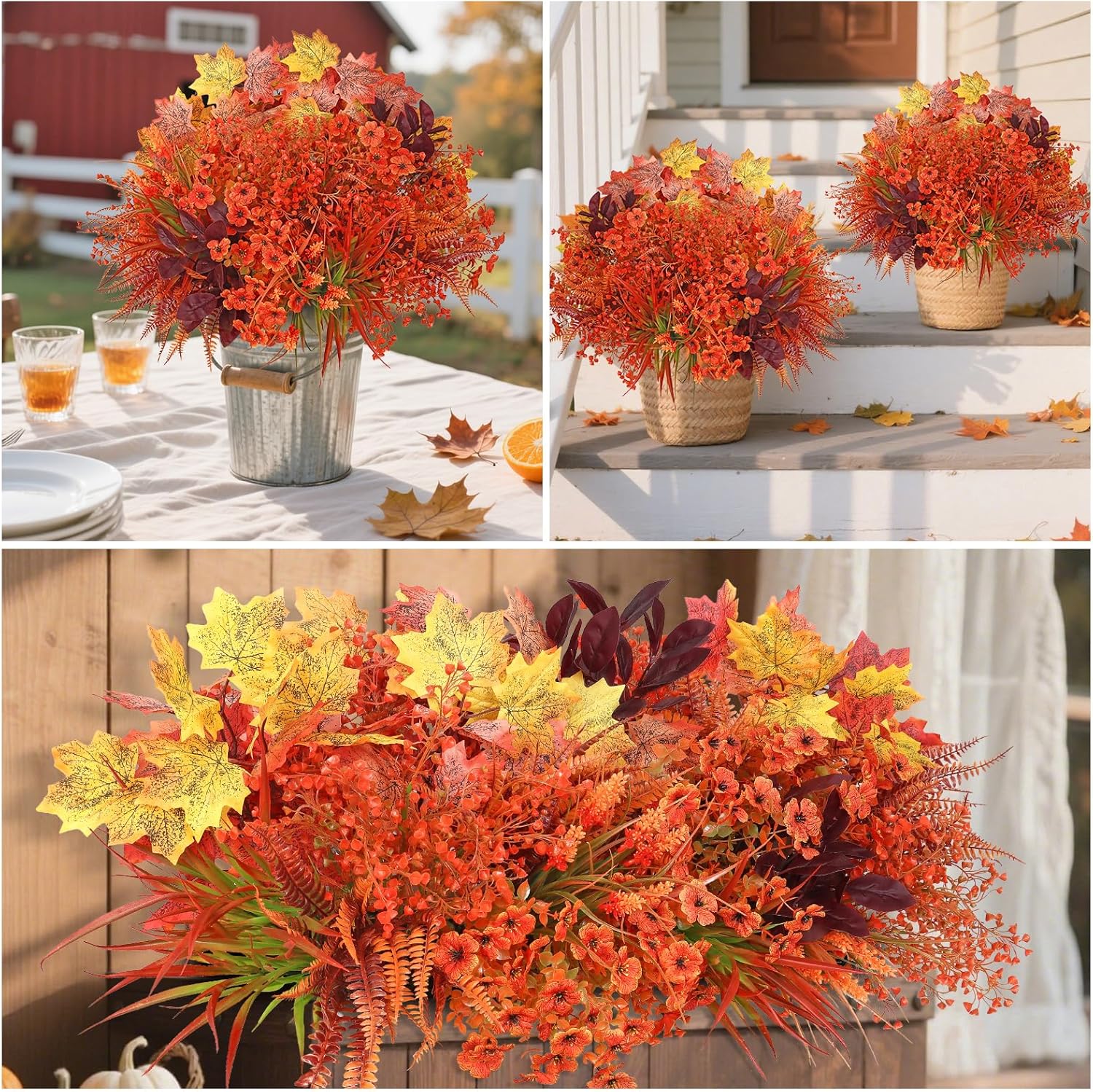 Dremisland 24 Bundles Artificial Fall Flowers for Decorations, Fake Mums Faux Plants UV Resistant Plastic Flowers for Autumn Thanksgiving Garden Yard Window Box Home Indoor Outside Decor