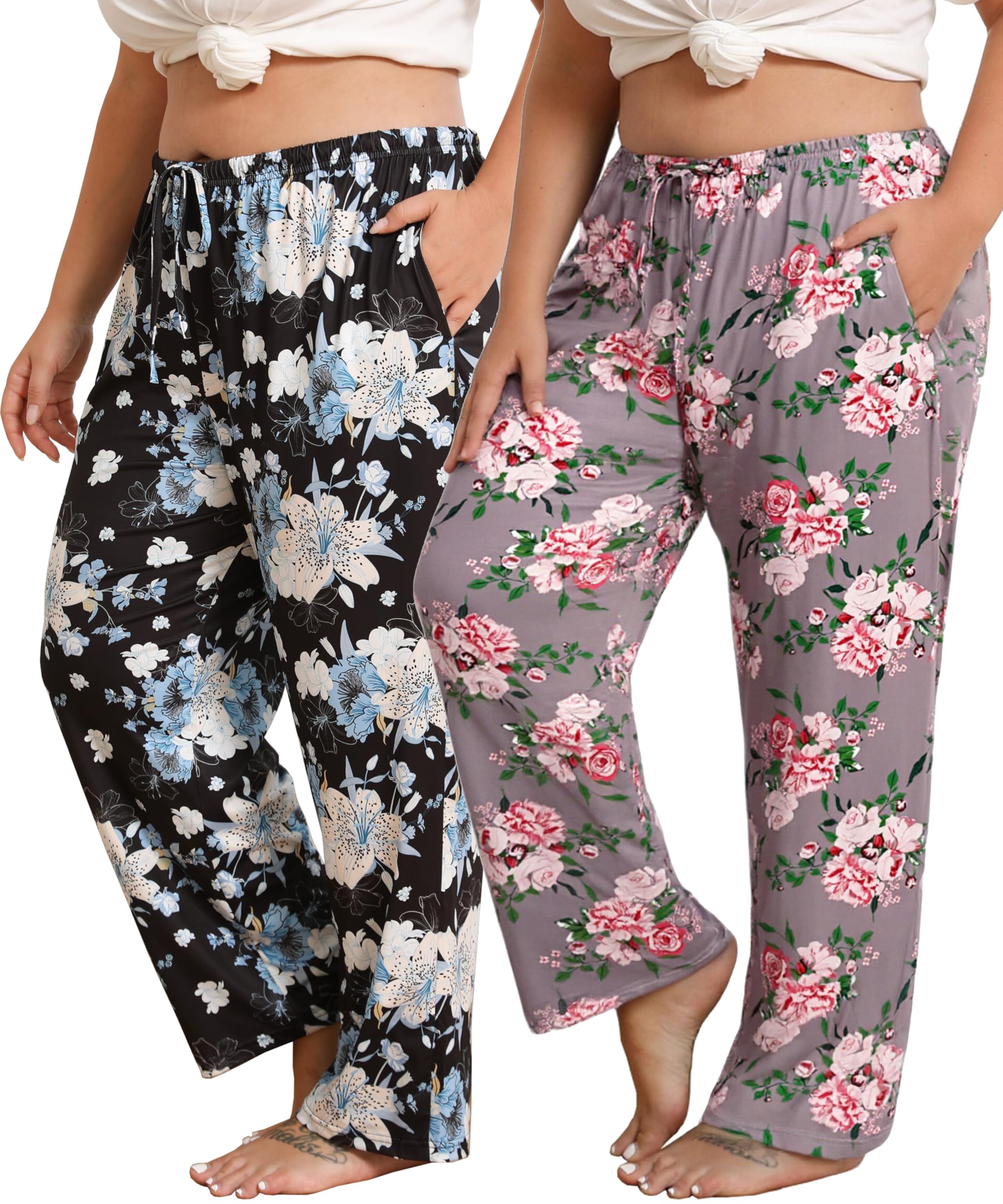 Vozanet Women's Plus Size Pajama Pants 2-Pack
