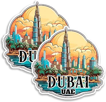 Dubai UAE Magnet 4 Inch 2-Pack City Middle East Strong Vinyl Decorative Travel Magnets for Fridge Locker Kitchen Office Cute Fun Aesthetic Cool Durable & Long-Lasting Souvenir ID44999