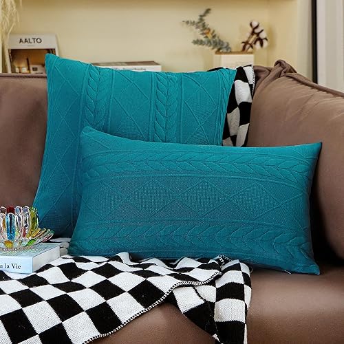 Miniatura 5 de Uhomy 2 paquetes de fundas de almohada decorativas de pavo real de 24 x 24 pulgadas, funda de cojín suave de lujo artística moderna para decoración