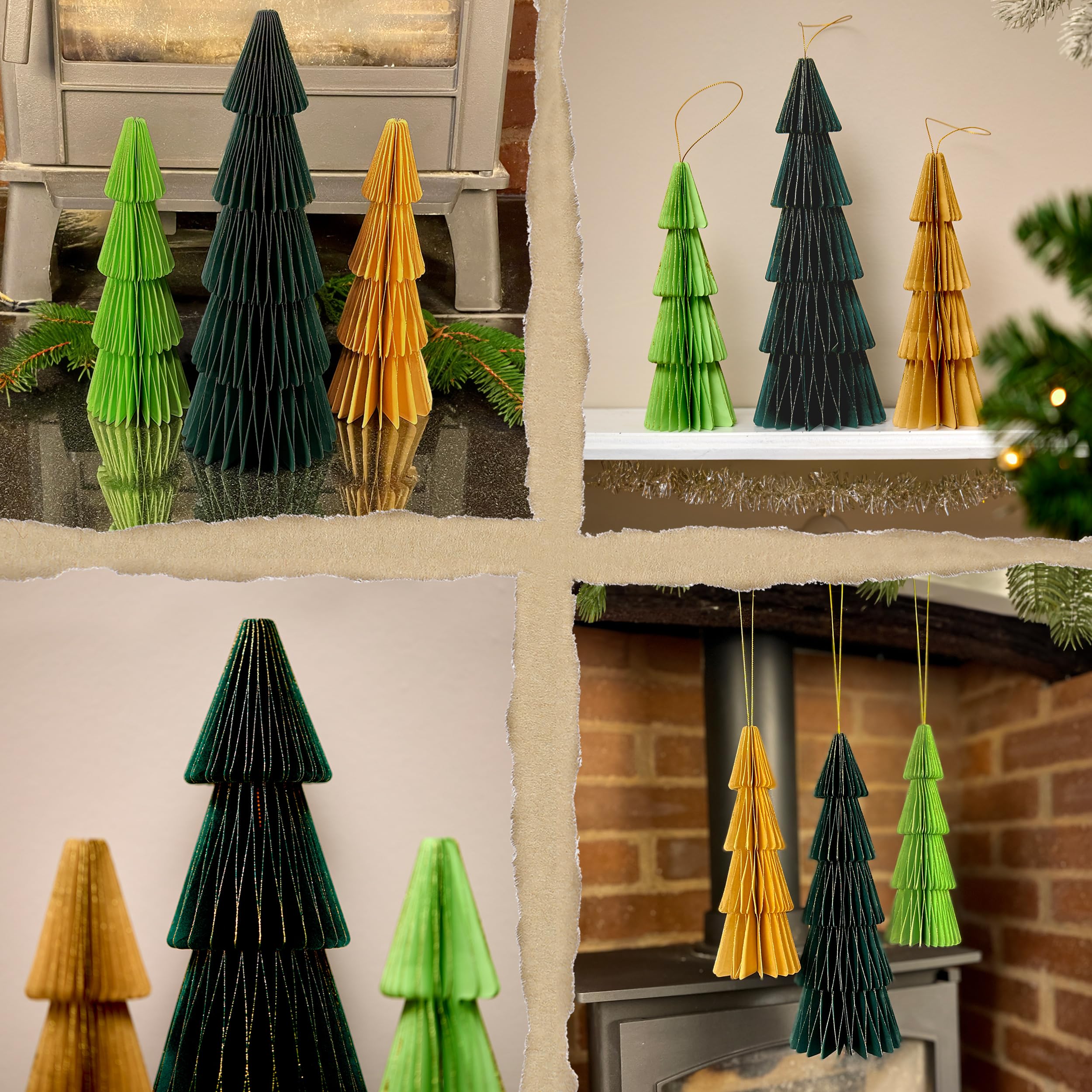 Premium Reusable Christmas Decorations - Table and Home Decor - Paper Indoor and Hanging Xmas Trees (Green, Brown) - Image 2
