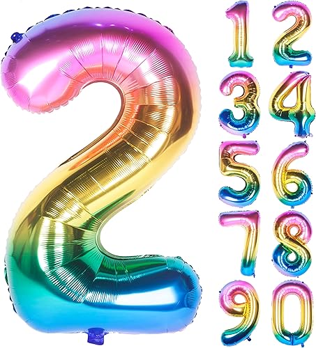 Miniatura 20 de Globos de dígitos de número morado de 40 pulgadas de papel de aluminio con helio para fiesta de cumpleaños (Morado 7) Púrpura 7,Arco iris oscuro