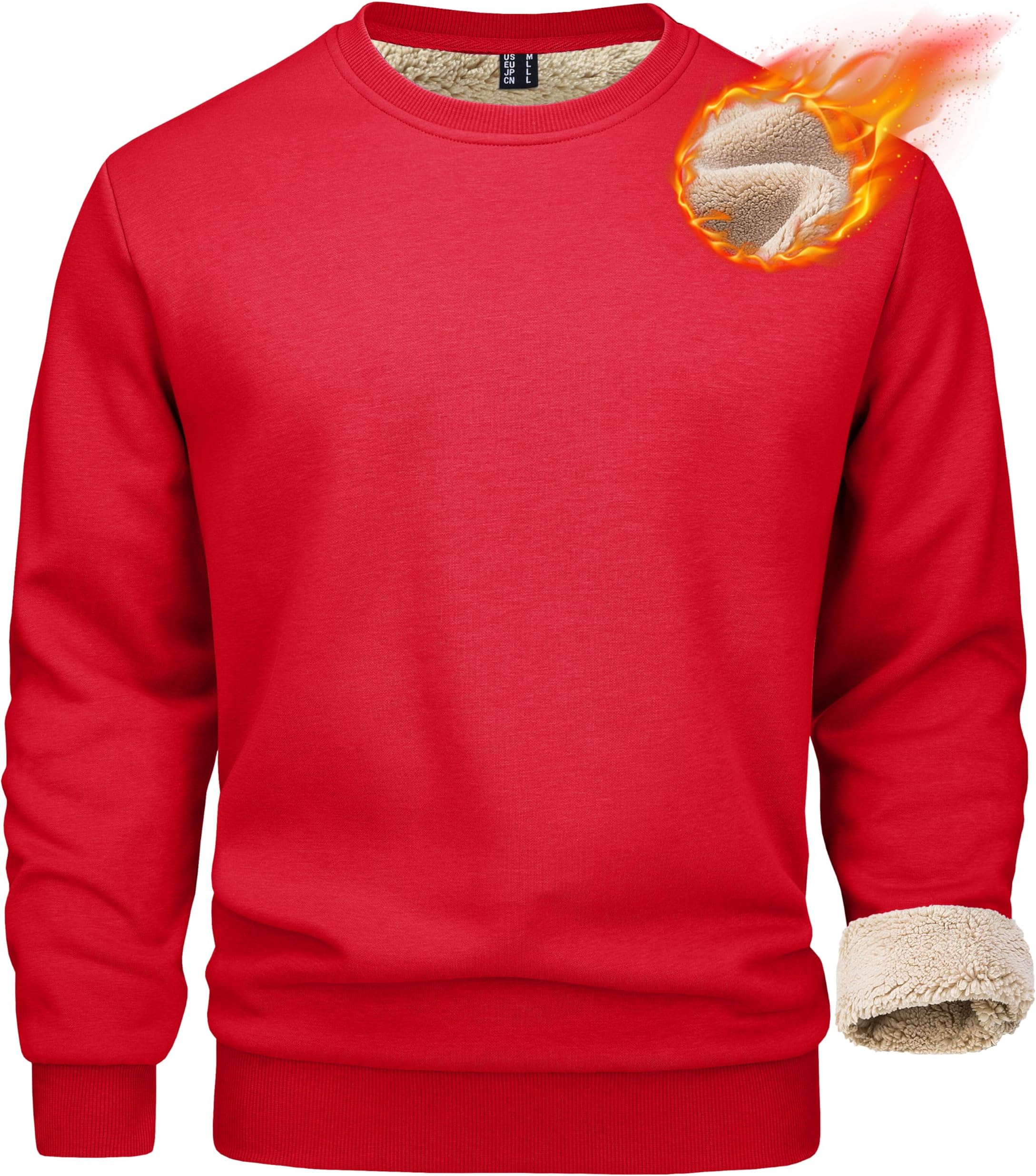 MAGCOMSEN Men's Sherpa Lined Sweatshirts Fleece Pullover Basic Tops Warm Crewneck Winter Sweatshirt