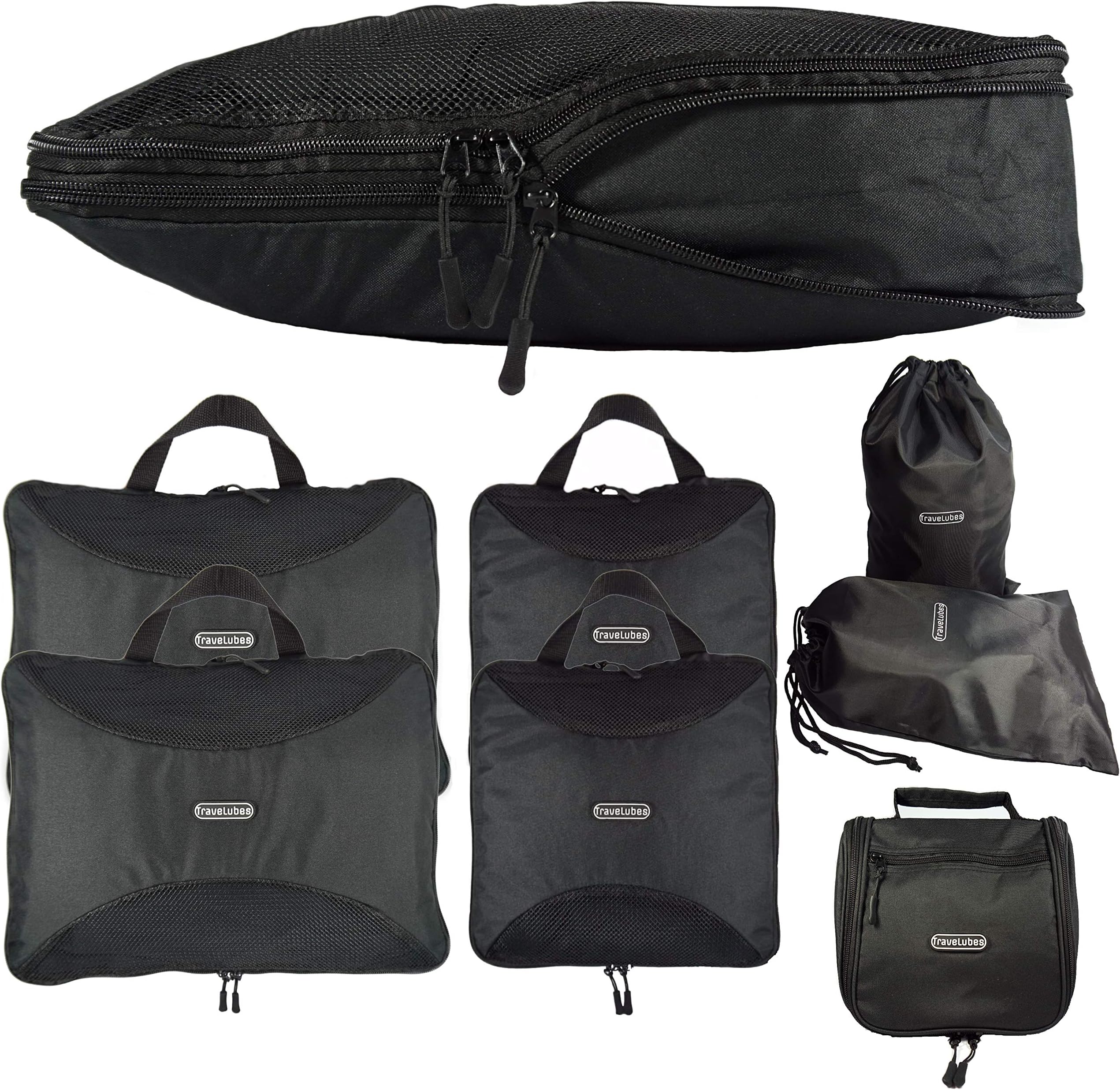 TraveLubes Compression Packing Cubes Set 6 piece travel bag | cosmetic-bag / wash-bag | Organiser Bags for Travel Suitcase Luggage | black