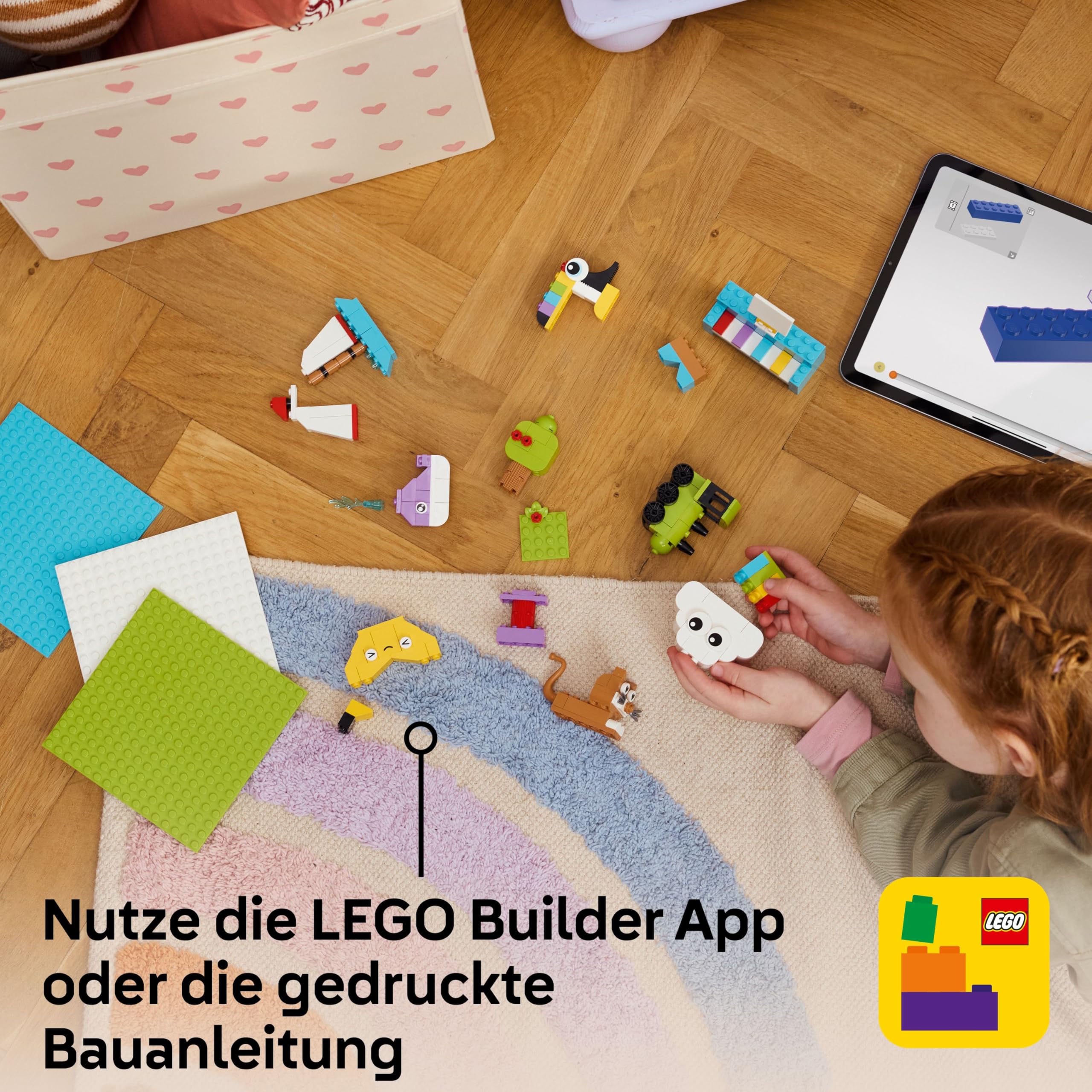 LEGO Classic Creative Build-and-Play Box - Colourful Bricks Set - Build a House, Dog, Fire Engine Toy, Piano Keyboard, Clouds & Rainbow - Arts and Crafts Kit for 5+ Year Old Boys & Girls - 11044