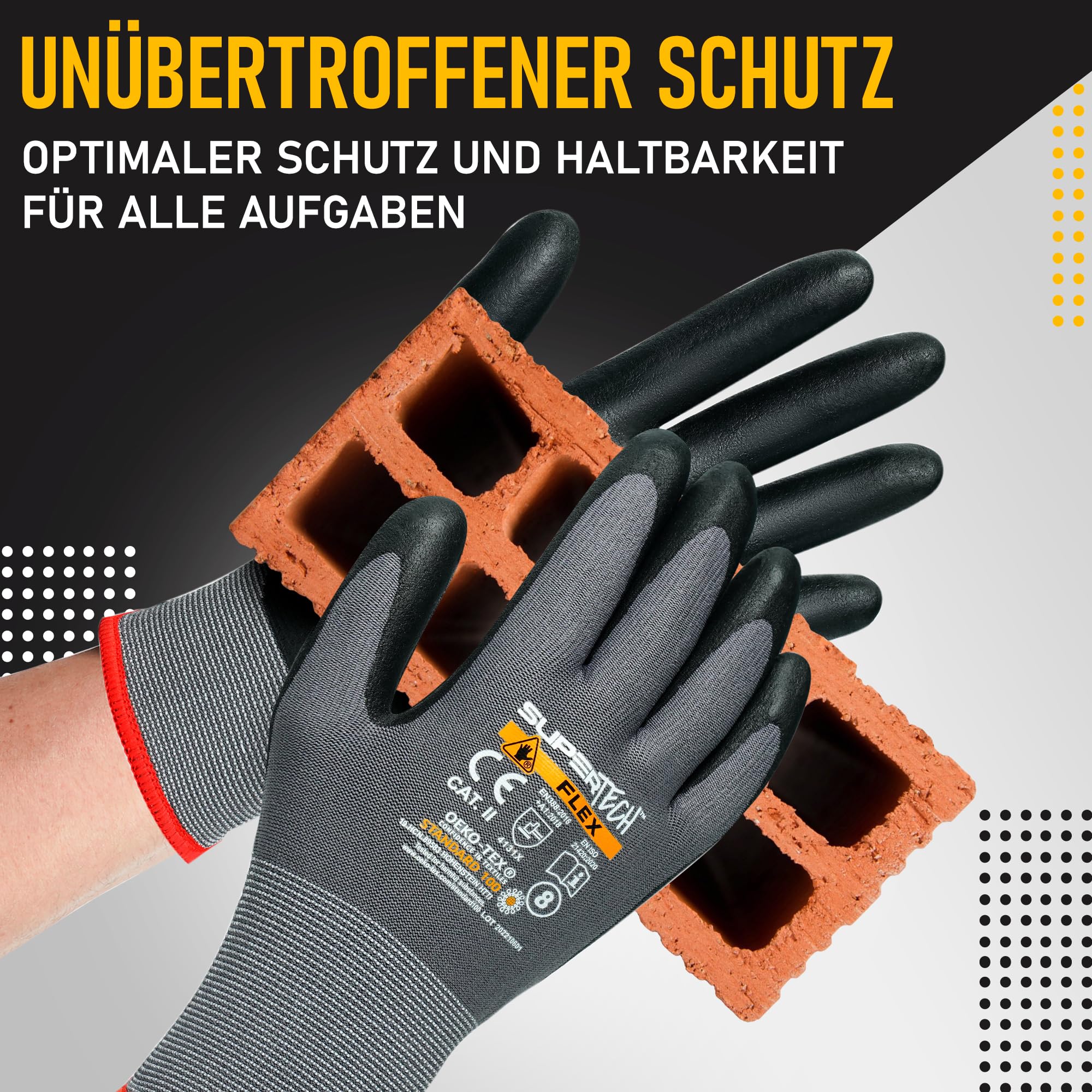 EDIMAX, Gants De Travail, Lot De 12 Paires, Anti Coupure, Resistant Aux Abrasion, Niveau 3, Revêtement En Nylon PU, Polyvalent, Protection Mecanique Et Industrielle (Taille M / 8