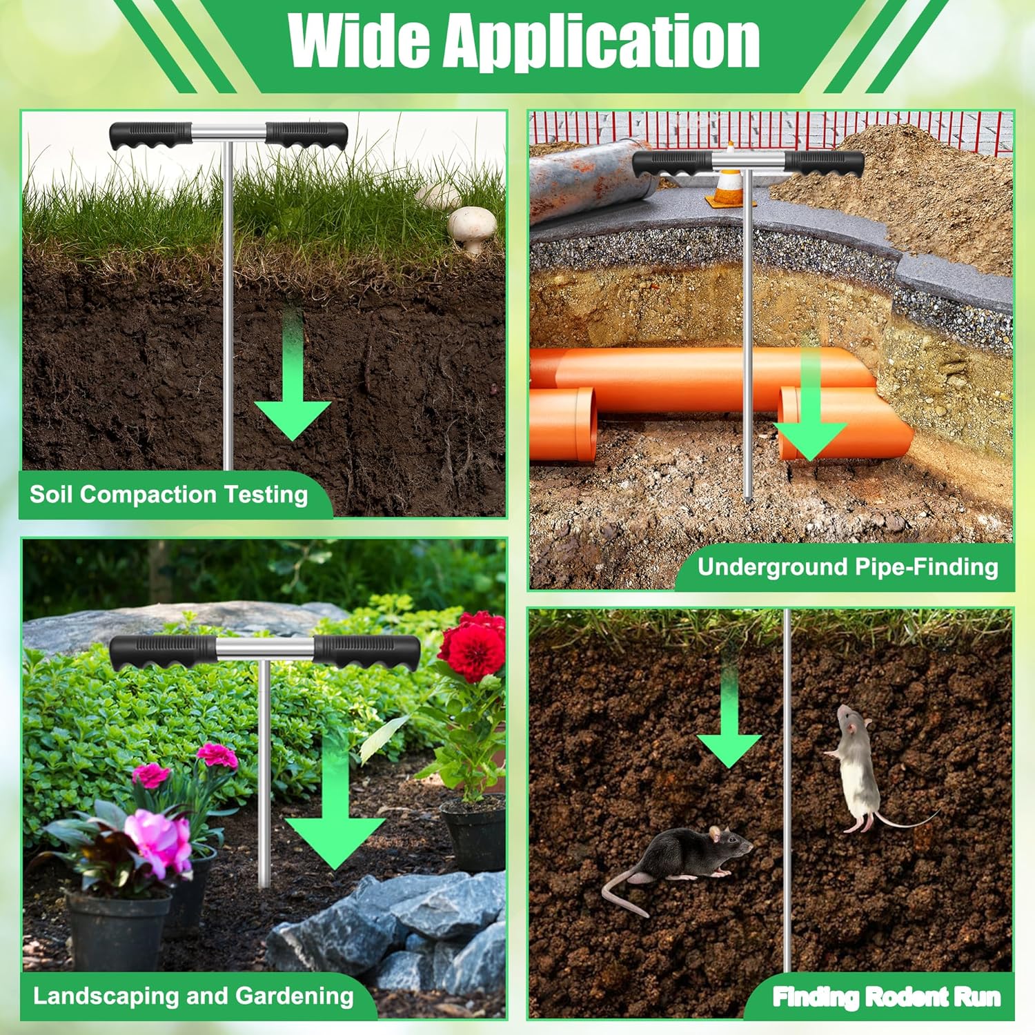 Soil Probe Rod with Gloves, Coldairsoap 32"-48" Stainless Steel Tank Probe Rod, Adjustable Ground Rod Tool with Heavy Duty T-Handle for Locating Tank Underground Pipe Gravel Rodent Runs