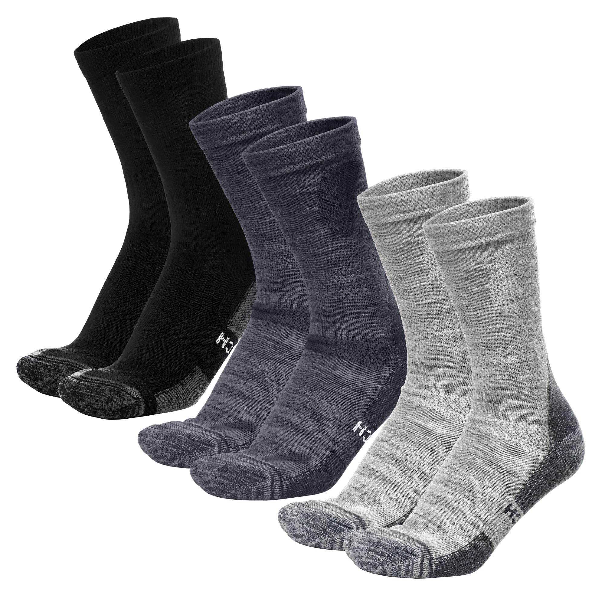 Merino.tech Merino Wool Socks Mens and Womens - Merino Wool Hiking Socks Crew Style (Multicolor: Black, Charcoal, Cloud Grey)