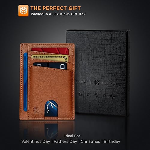 Miniatura 7 de SERMAN BRANDS RFID Blocking Slim Minimalist Mens Front Pocket Wallet. Thin Card Holder. Full Grain Leather Wallets for Men