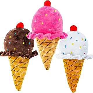 Giftable World Plush Pet Toy 3 Assorted Ice Cream Cones with Squeakers Dog Chew Toy