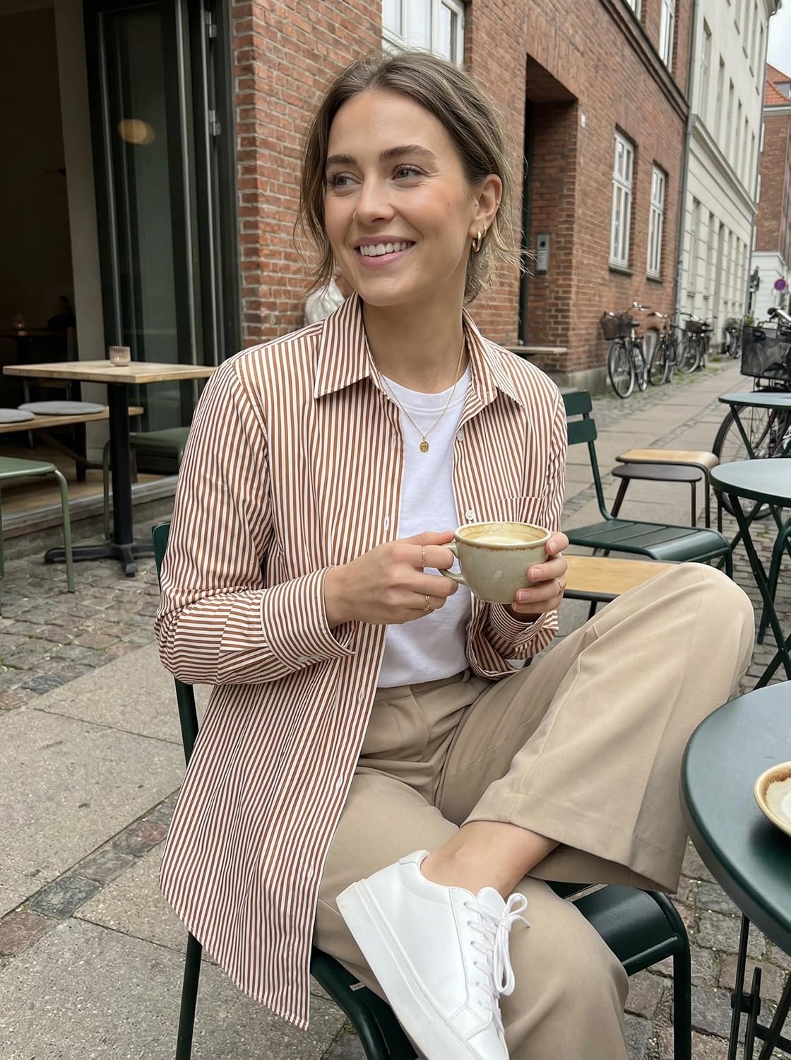 Beninos Striped Button Down Shirts for Women Dress Shirts Long Sleeve Casual Collared Office Work Shirt with Pocket - Image 3