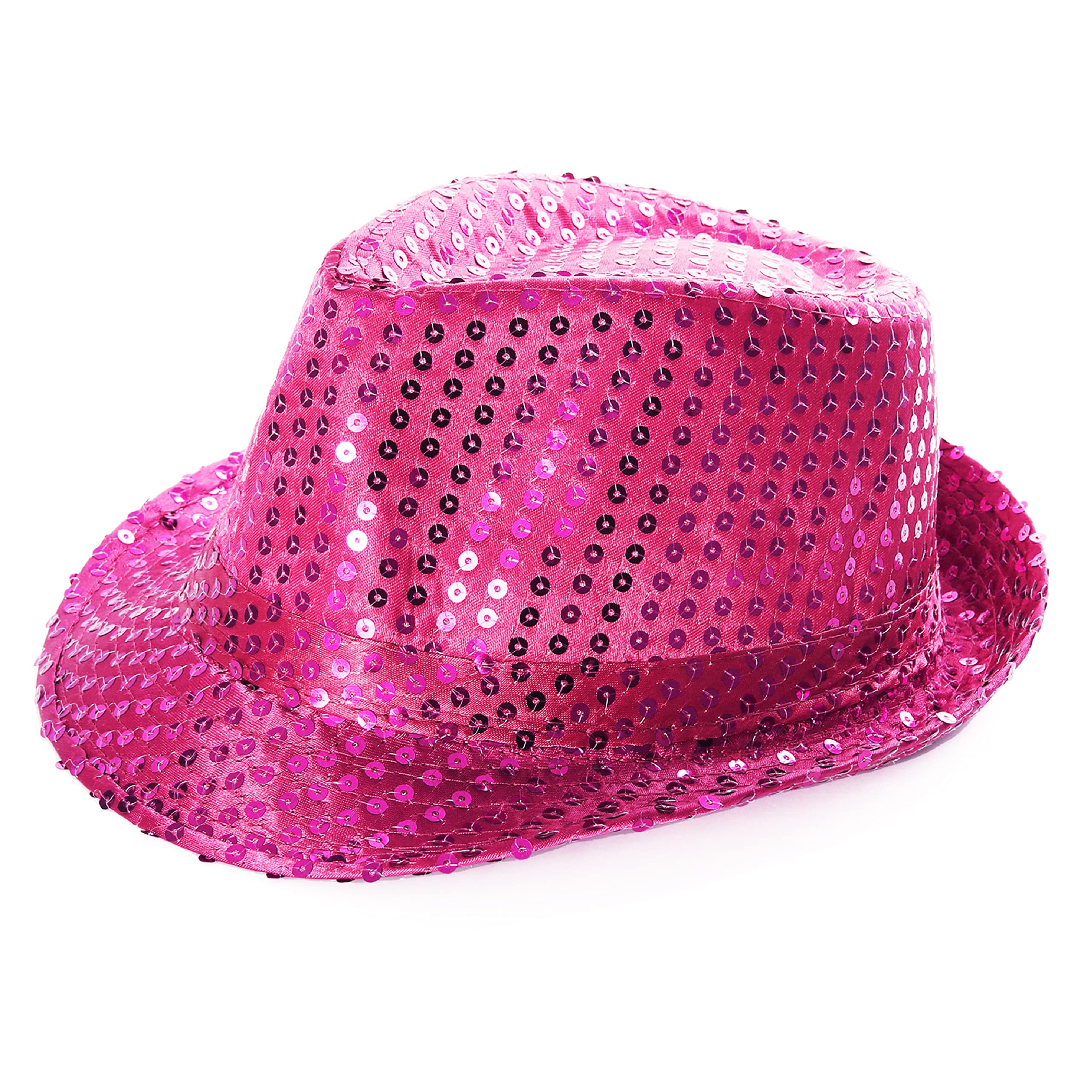 Pink Trilby Hat - Pink Sequin Fedora Hat 1920's Gangster Fancy Dress Unisex Accessory - Perfect for Sporting Events, Dance Shows, Parties and Fancy Dress Events - Pack Of 48