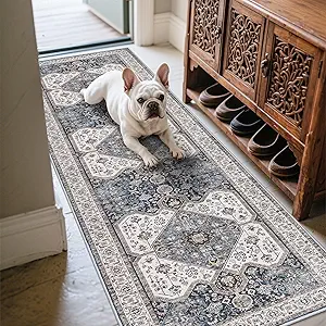 RUUGME Hallway Runner Rug 2x6 - Washable Boho Rugs for Living Room Stain Resistant Carpet Vintage Tribal Rugs for Bedroom Kitchen with Non Slip Backing Decor Floor Decoration Mat 2x6 Navy/Blue