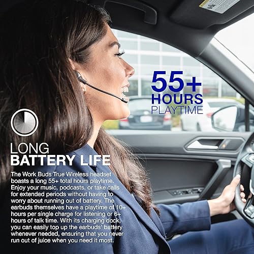 Miniatura 3 de JLab Work Buds - Auriculares intrauditivos inalámbricos con micrófono desmontable con cancelación de ruido, negro, largo más de 55 horas totales de