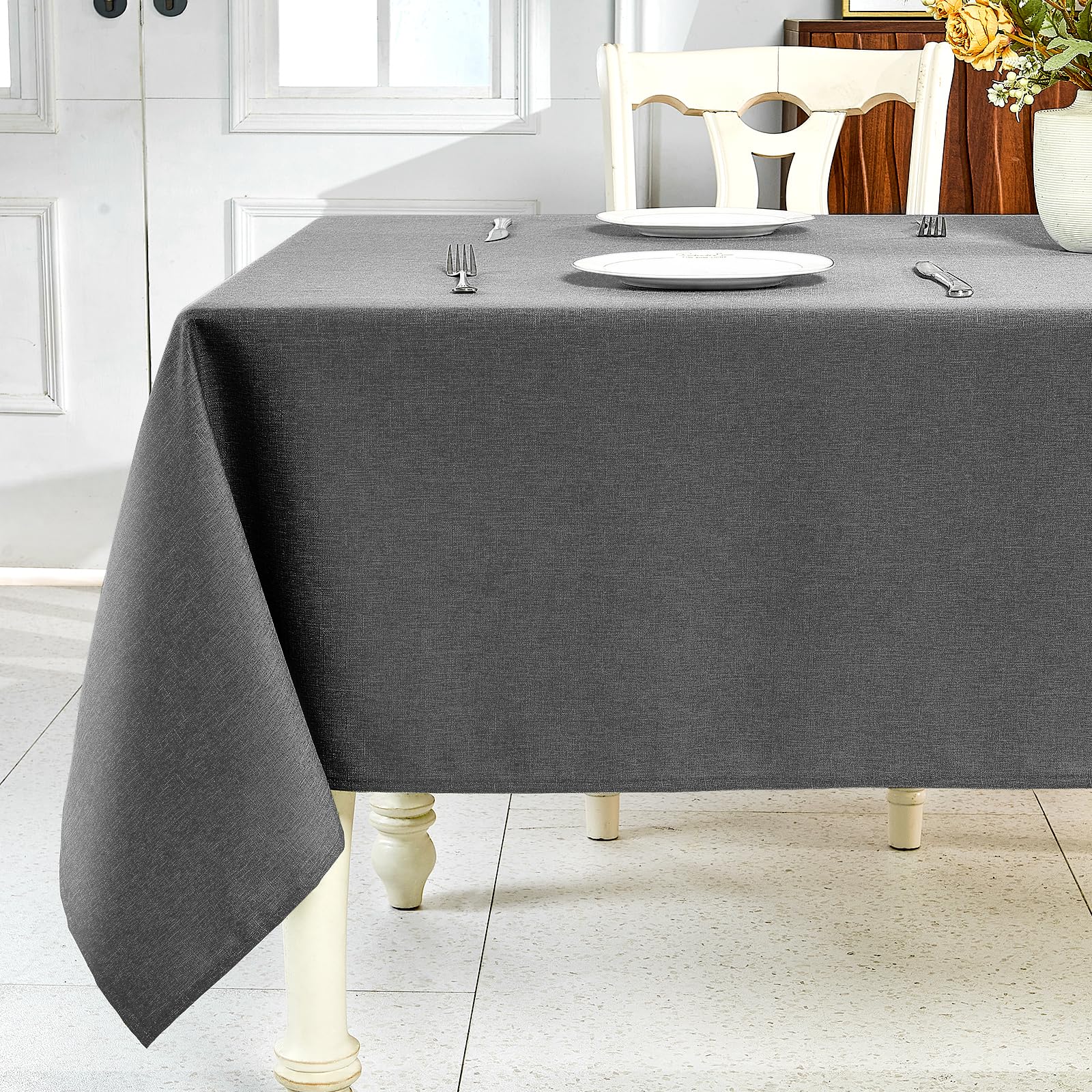 IVAPUPU Textured Linen Table Cloth for Rectangle Table - Grey Tablecloths Rectangular Waterproof Wrinkle Free Wipeable Dining Table Cover for Spring