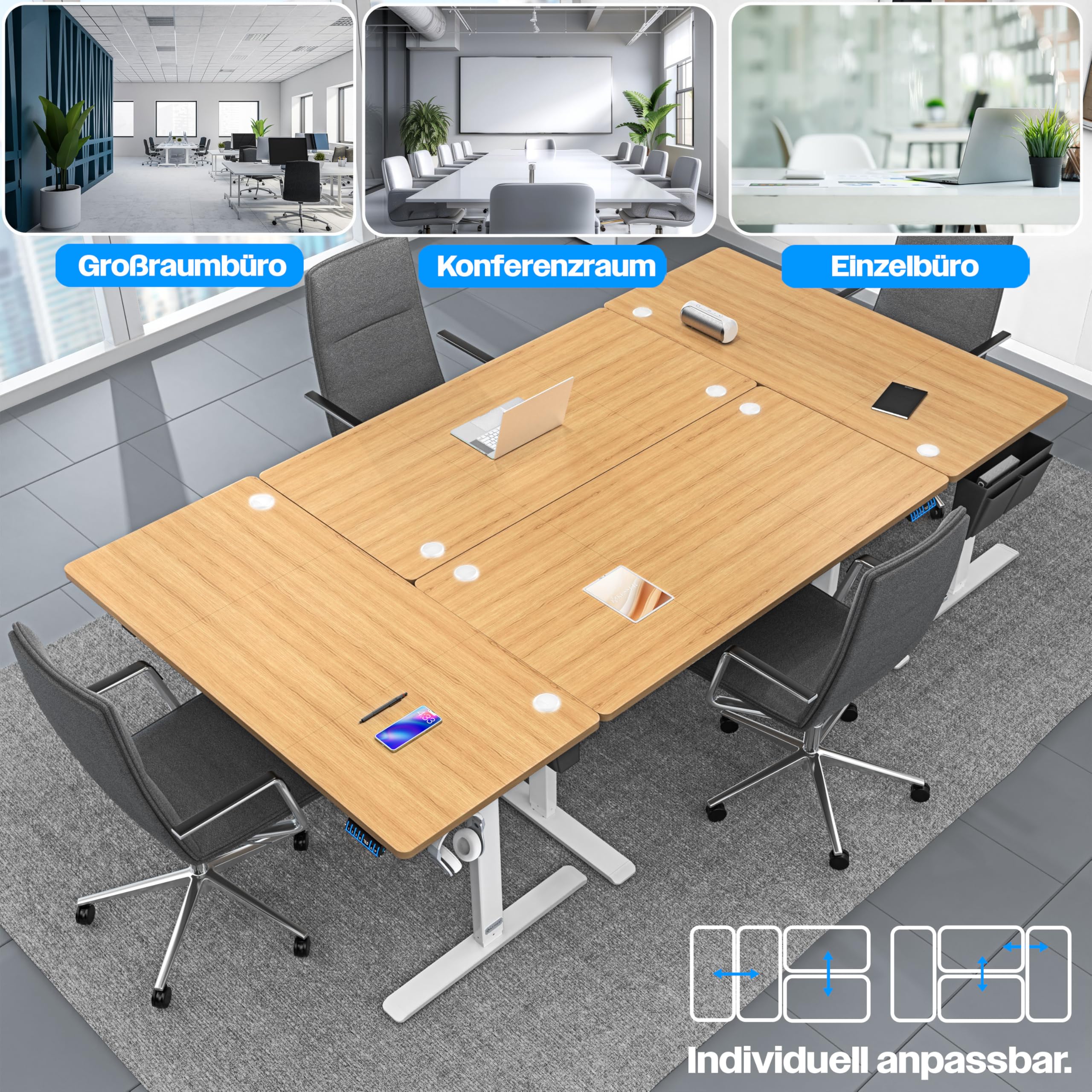 KESSER® Scrivania elettrica regolabile in altezza, Scrivania ergonomica per postura eretta, Controllo di memoria a 3 funzioni, incl. Ruote a 360° e Porta di ricarica USB, 140x70 cm - Beige