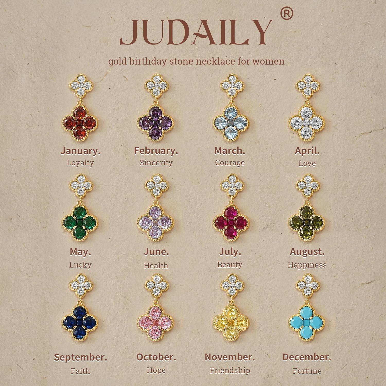 14K Gold Plated Double Plum Blossom Dangle Birthstone Four Leaf Clover Stud Earrings for Women, Hypoallergenic Drop Trendy Dainty Gold Earrings Birthday Gifts - Image 5