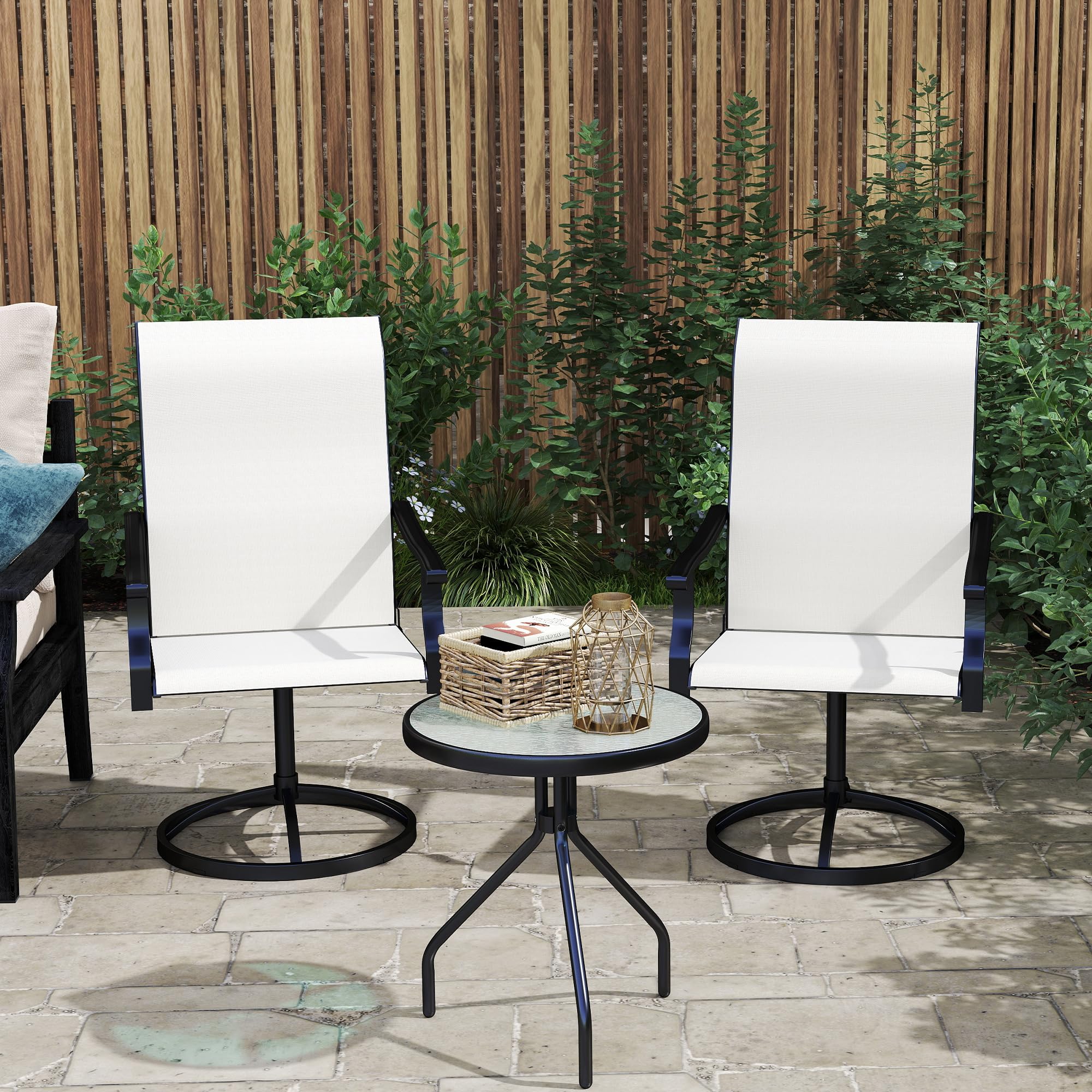 Juego de 2 sillas giratorias para patio al aire libre, sillas de comedor con respaldo alto con tela de malla para todo tipo de clima y marco de metal para patio trasero, césped, porche o 8