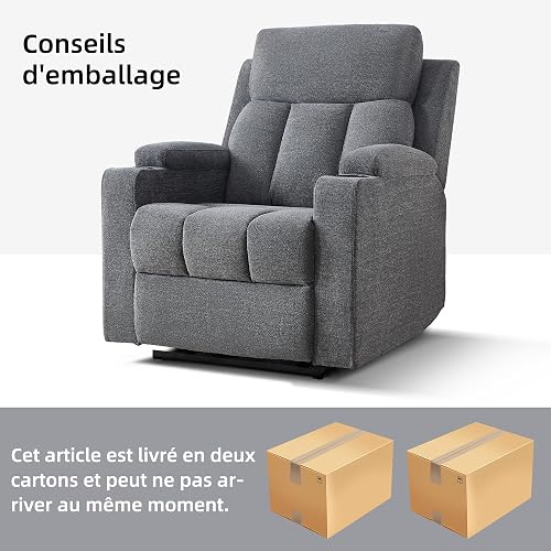 EBELLO Poltrona Relax Reclinabile Regolabile Divano Monoposto con Poggiapiedi da Soggiorno Camera da Letto, Poltrona TV reclinabile con portabicchieri e morbido poggiatesta, Grigio scuro - 8
