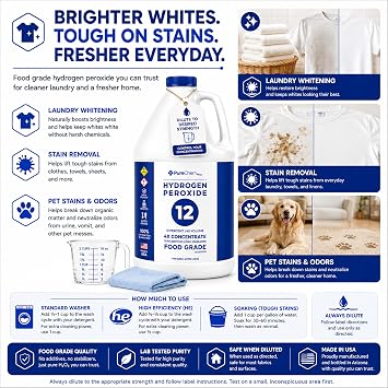 Hydrogen Peroxide 12 Percent 1 Gallon - Multi-Surface Cleaner for Counters, Bathtubs, Floors, Carpets, Cold Plunge and More.