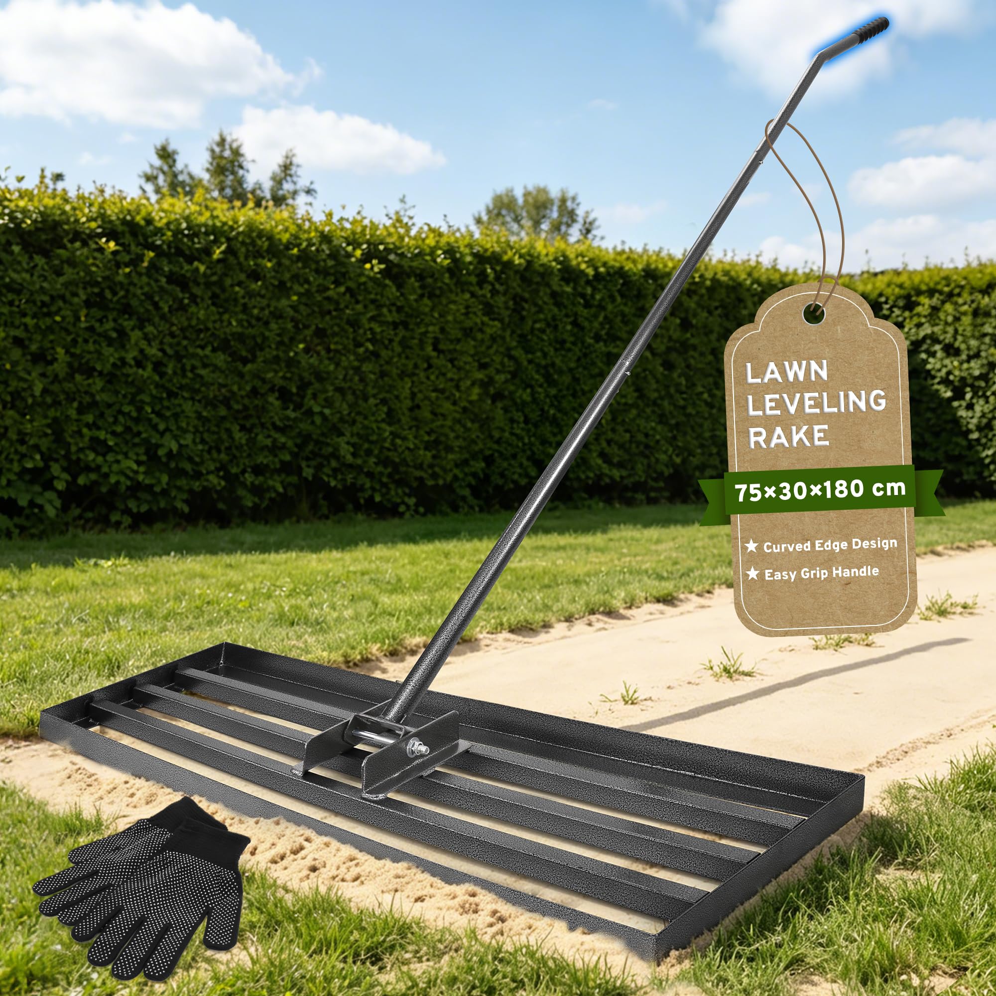 COZCLAM Rasen-Nivellierungsrechen, Garten Rasen Rakel, Müheloses Rasennivellierwerkzeug, Rasen Sanden Harke, Perfekte Rasennivellierung & Rasenpflege für Hof Garten, Golfplatz, 90x30x210cm