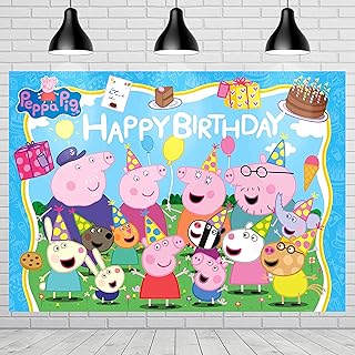 Treasures Gifted Officially Licensed Peppa Pig Birthday Party Supplies - Peppa Pig Backdrop - 4.25ft Tall x 6ft Wide Peppa Pig Photo Backdrop - Peppa Pig Birthday Banner - Peppa Pig Party Decorations