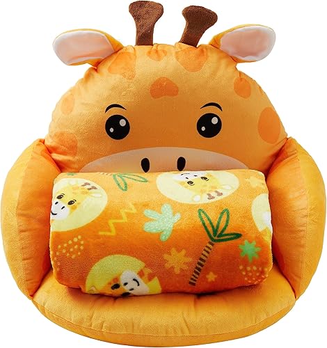 Miniatura 5 de Unicorns & Robots Almohada de jirafa para niños con manta, cojín acogedor de animales de felpa, cojín acogedor para sala de juegos y decoración de