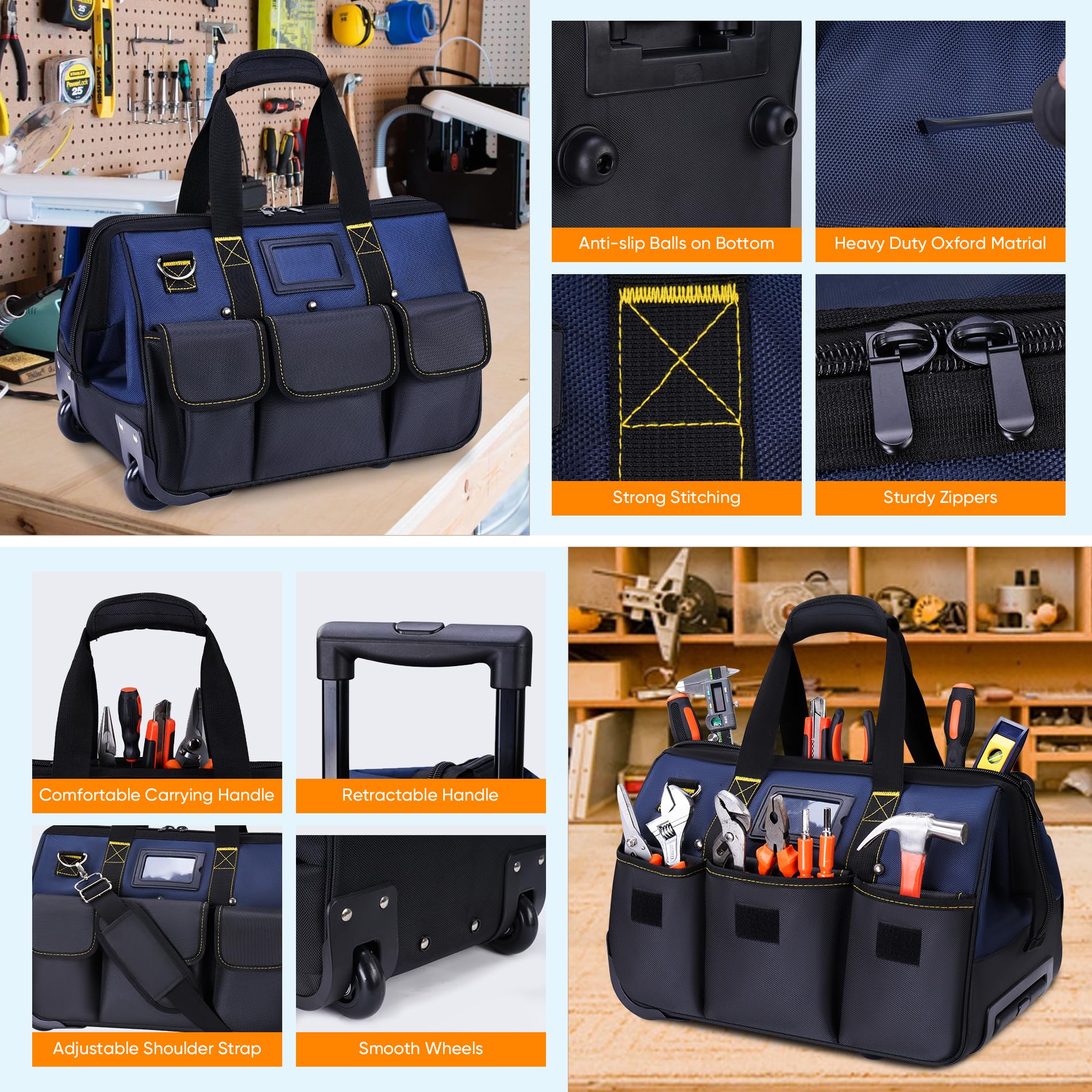 Sac à Outils à Roulettes 18 Pouces – 18 Poches – Rouge Et Noir – Neuf