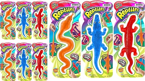 JA-RU Superelástico pegajoso de reptiles serpiente, lagarto y cocodrilo (6 paquetes) broma, juguete pegajoso para fiestas para niños, relleno de