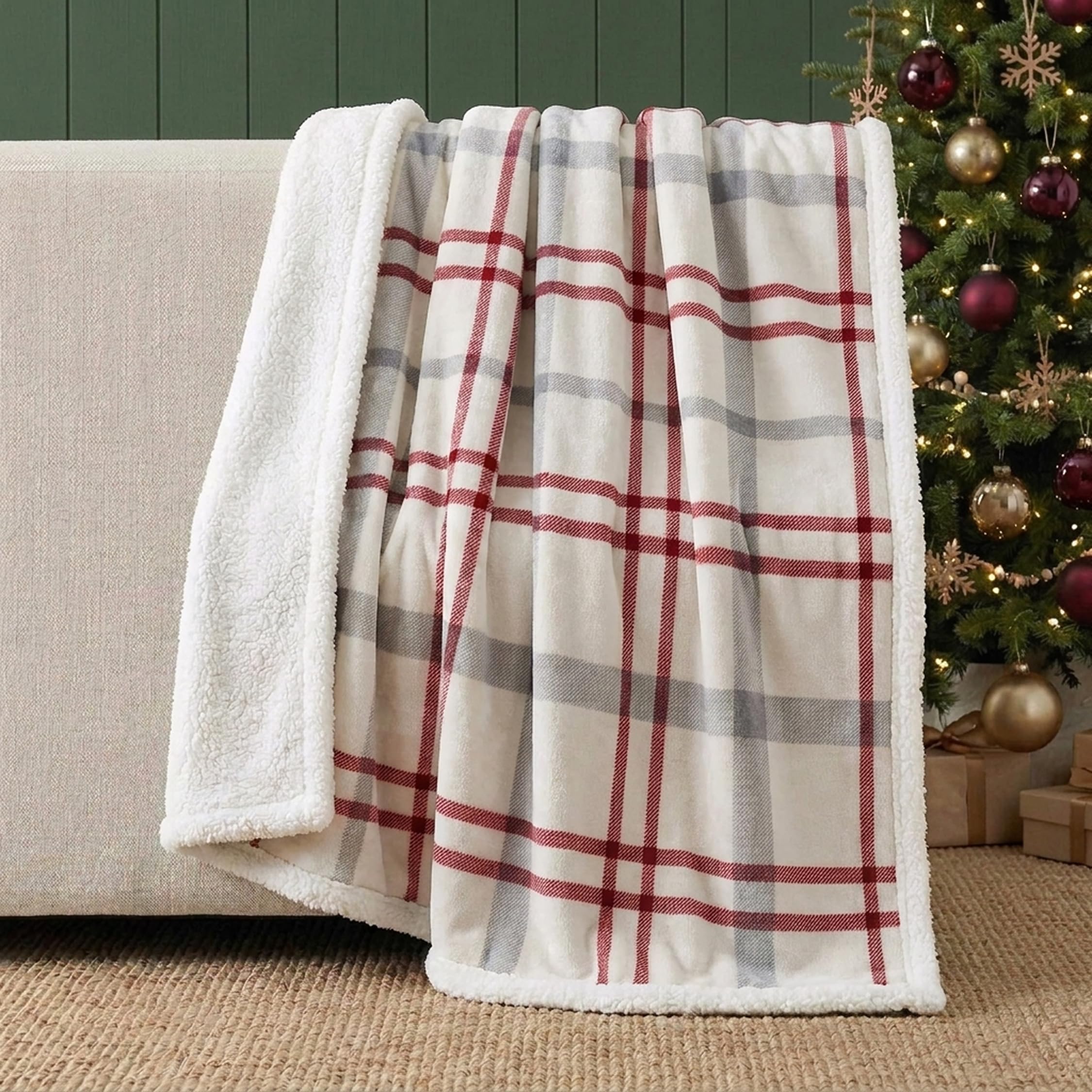 Eddie Bauer - Throw Blanket, Super Soft Reversible Sherpa Fleece Bedding, Ideal Christmas & White Elephant Gifts, Cozy Plaid Home Decor (New Castle Red, Throw)