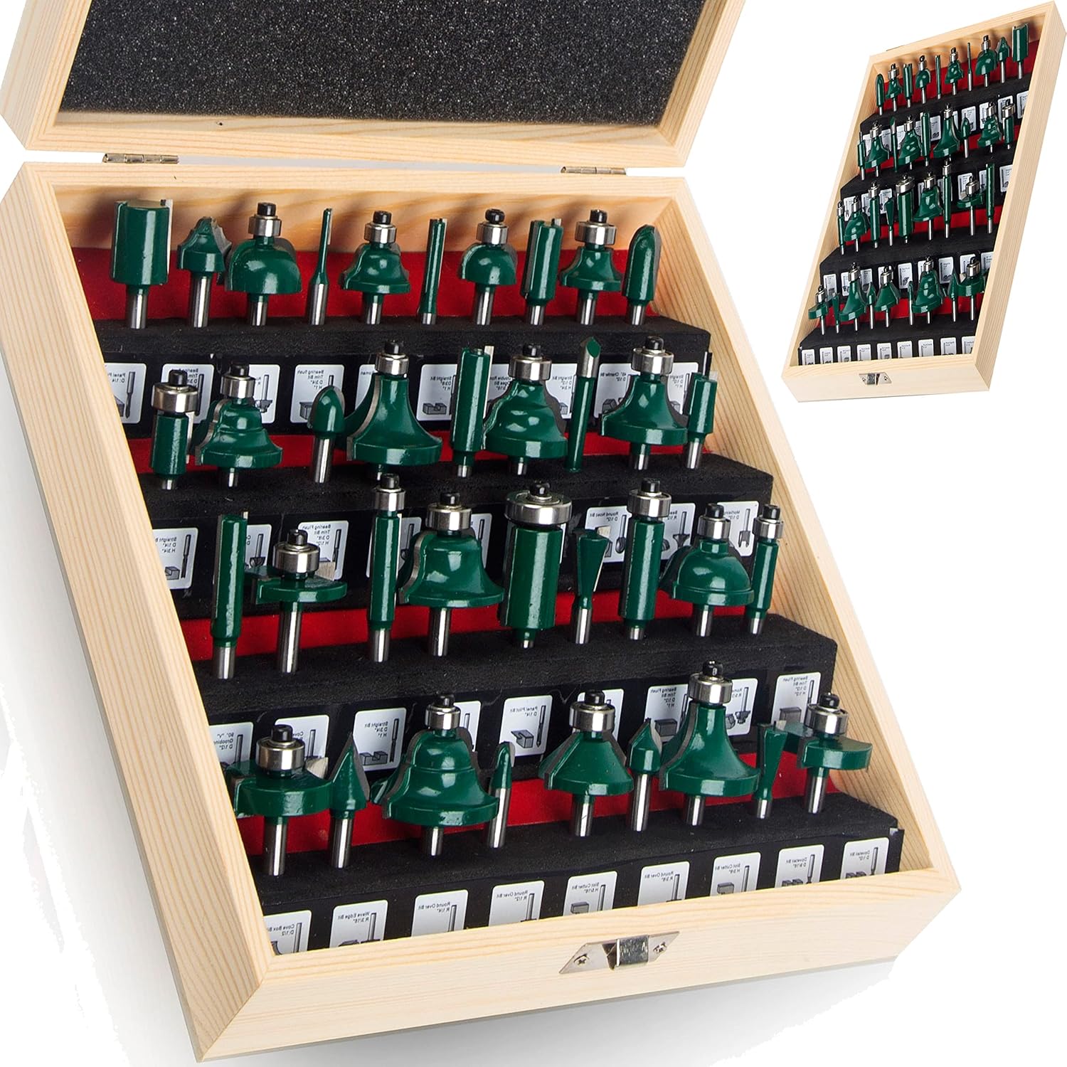 PEALIFE 37 Bits Router Bit Set 1/4 Inch Shank, Door Drawer