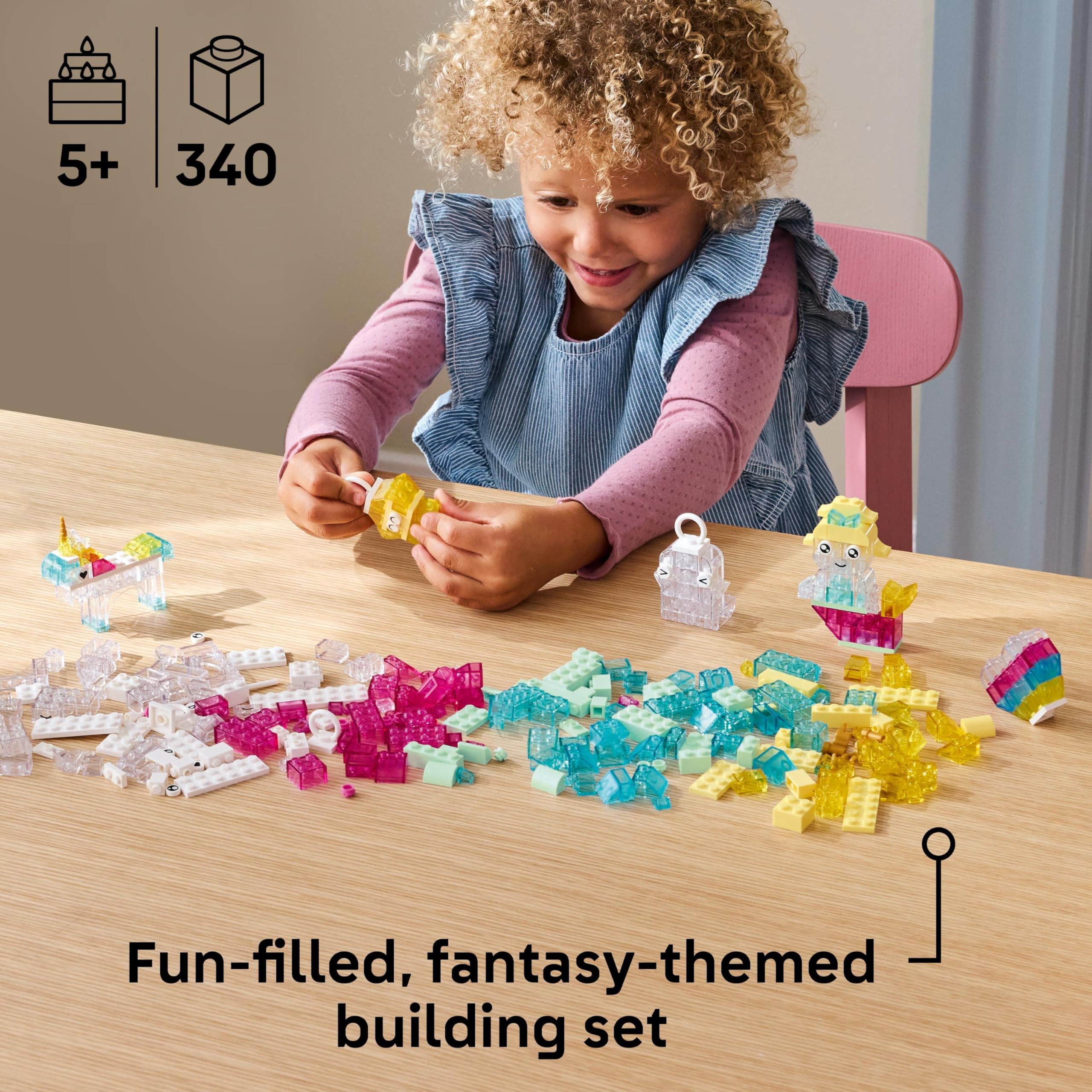 LEGO Classic Magical Transparent Box, Colorful Building Bricks & Keyring Clips Set, Create Tiny Toy Unicorns, Dragons - Image 2