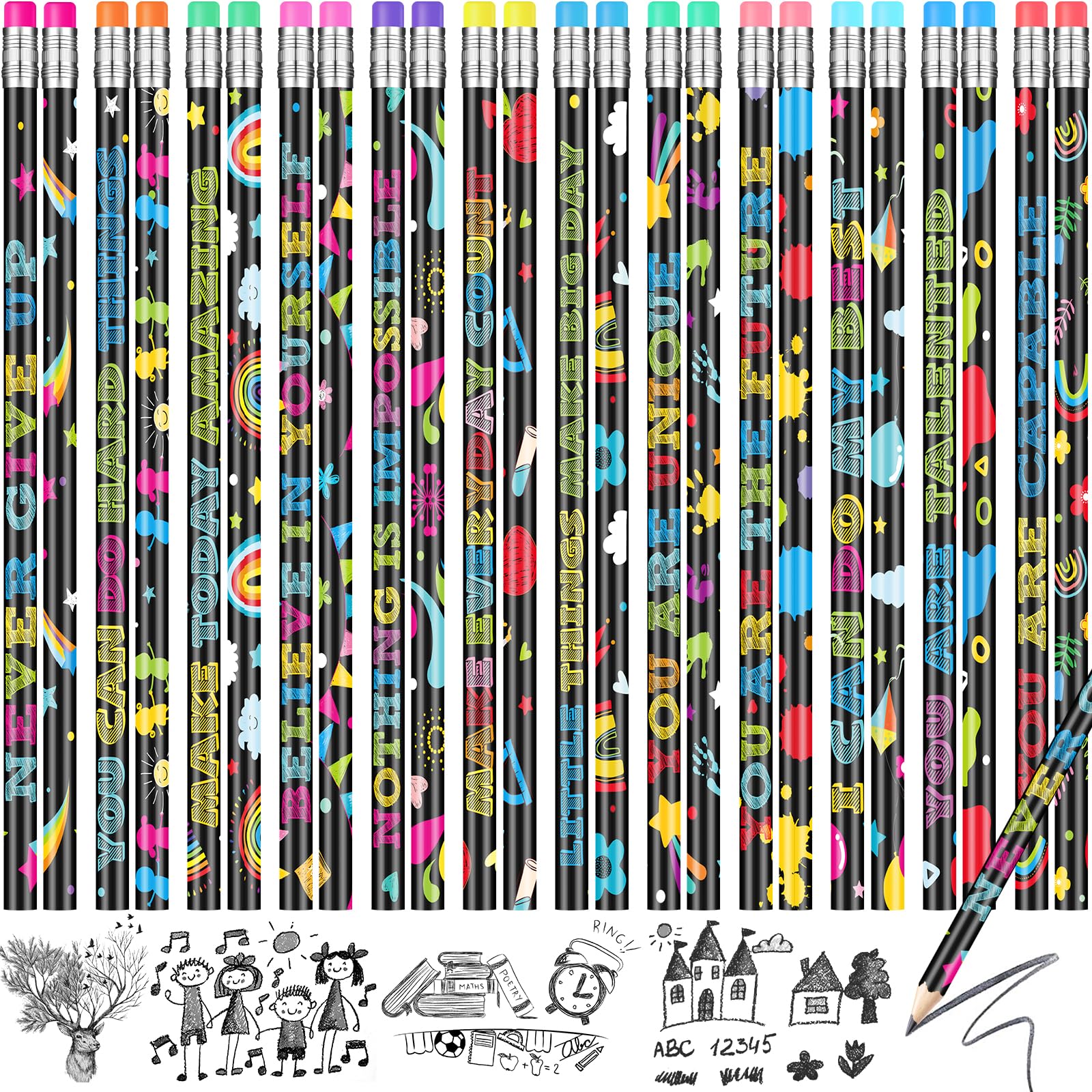 60 Pcs Motivational Pencils Bulk, Fun Inspirational School Pencils for Classroom, Cute Wood Pencils with Encourage Positive Sayings, Back to School