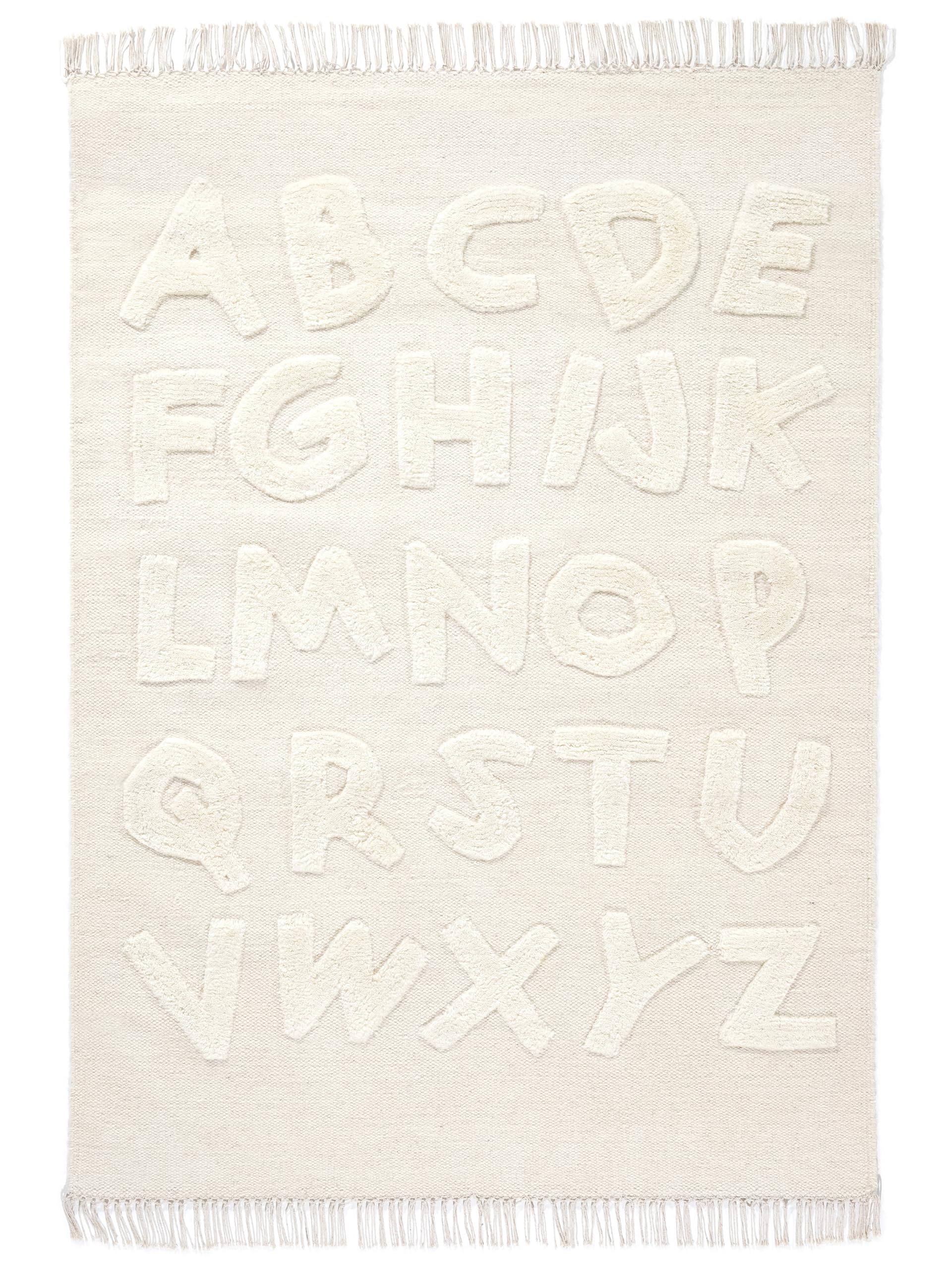 carpetfine Kinderteppich ABC Alphabet Creme 120x170 cm - Lernteppich und Spielteppich mit feinen Reliefdetails, weich & robust, ideal fürs Baby- & Kinderzimmer