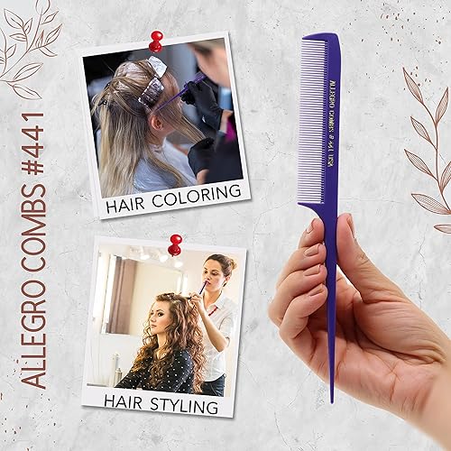 Miniatura 5 de Allegro Combs Peines de cola de rata de 441. 8.5 pulgadas para trenzar o separar dientes finos de cola de rata, juego de peines para peinar el