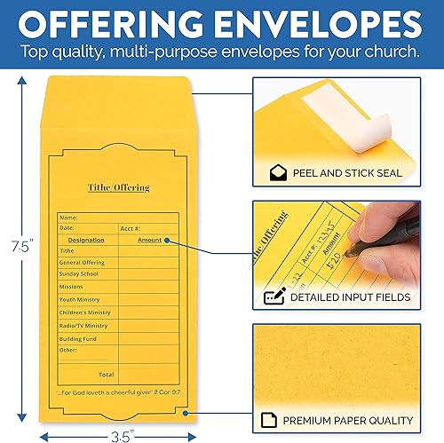 Miniatura 3 de Sobres de diezmo de iglesia cristiana autosellados (paquete de 500) – Sobres de oferta de 6.5 x 3.5 pulgadas con campos preimpresos para diezmos,