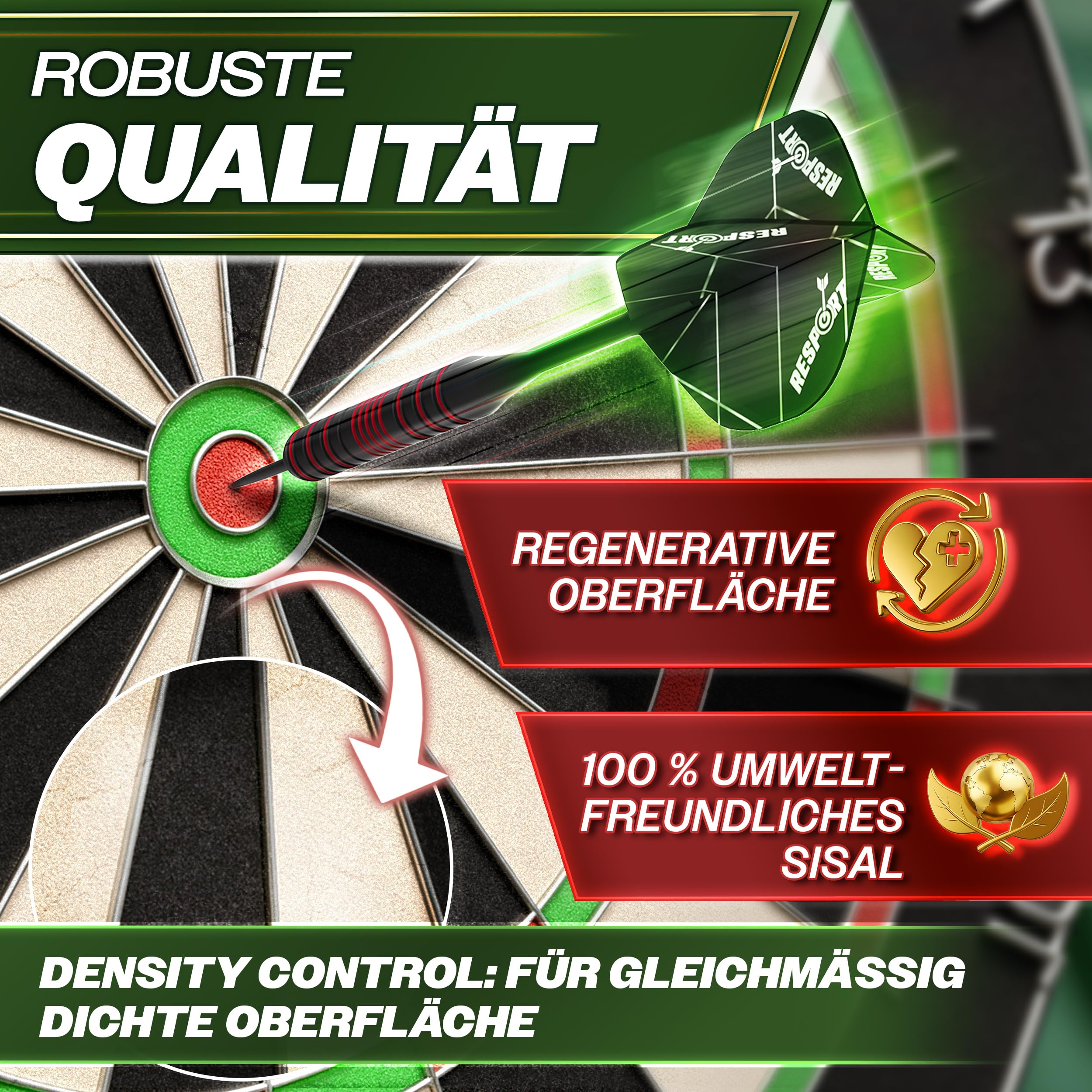 RE:SPORT® Sisal Premium Dartscheibe XXL Set mit 9 Profi Dartpfeile + 24 Pro Flights + Zubehör | Steeldart Dartboard mit Montageset | Steeldartscheibe mit Pfeilen Startlinie