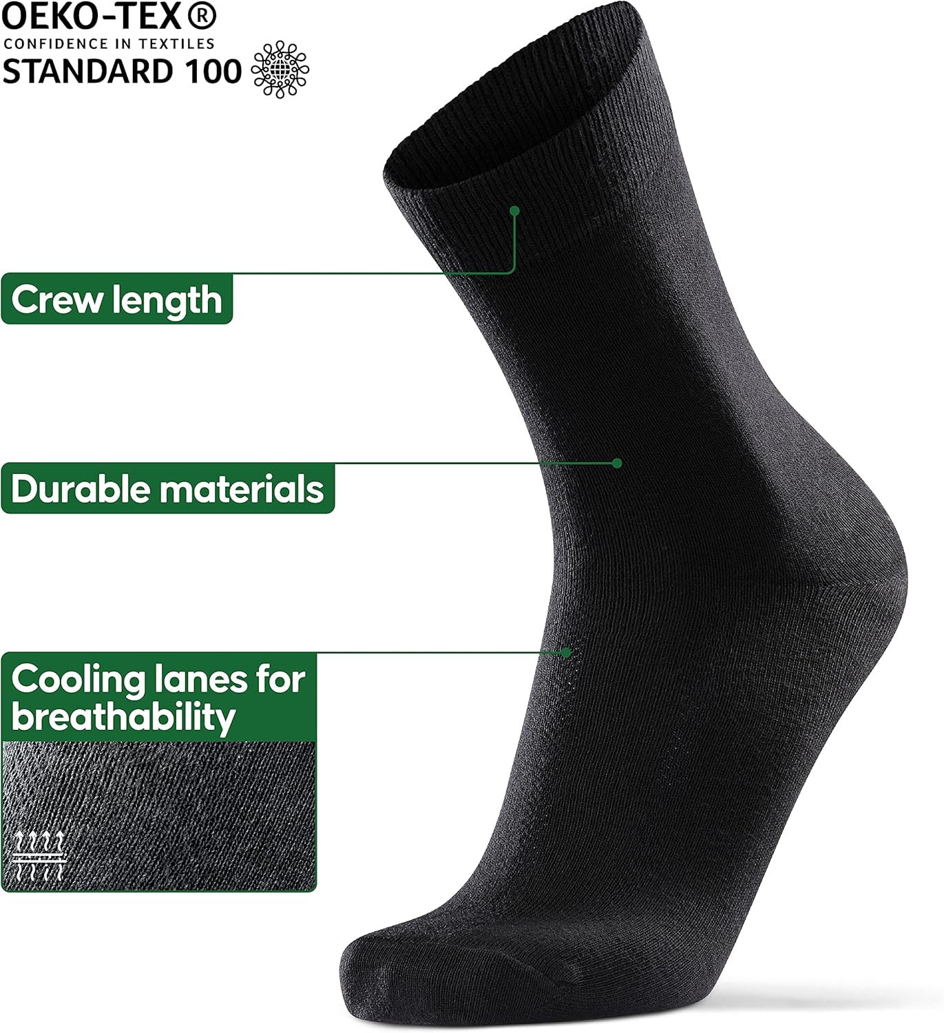 DANISH ENDURANCE Dress Socks for Men & Women, Organic Cotton Crew Socks, Super Soft, Breathable, Unisex, 6-Pack - Image 3