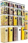 Wildone Airtight Food Storage Containers Set, 23 Pack BPA Free Plastic Kitchen and Pantry Organization Containers with Lids for Cereal, Dry Food, Flour and Sugar, with Free Labels & Marker Pen, Black